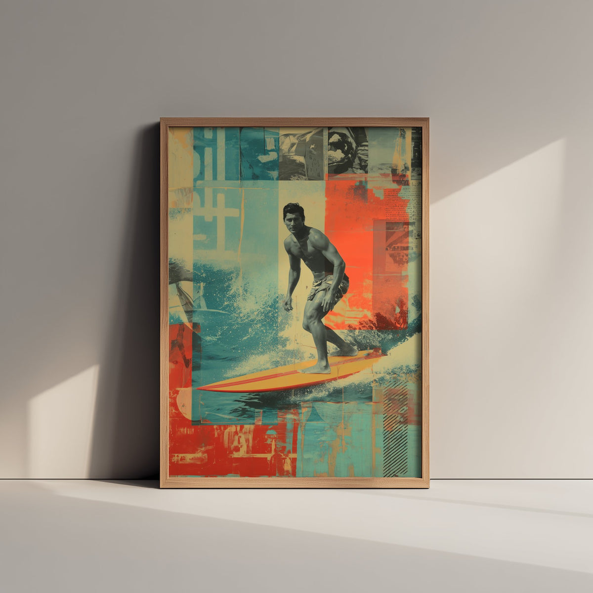 Surfing Collage Art Print - Retro Surfer Poster - Vintage Wave Illustration - Surf Rider V1 2/3