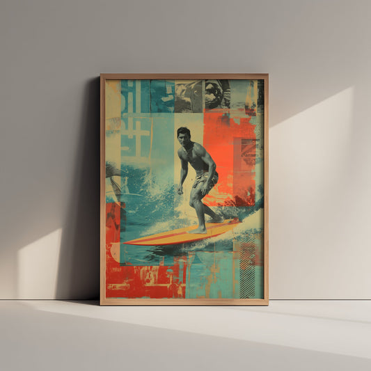 Surfing Collage Art Print - Retro Surfer Poster - Vintage Wave Illustration - Surf Rider V1 2/3