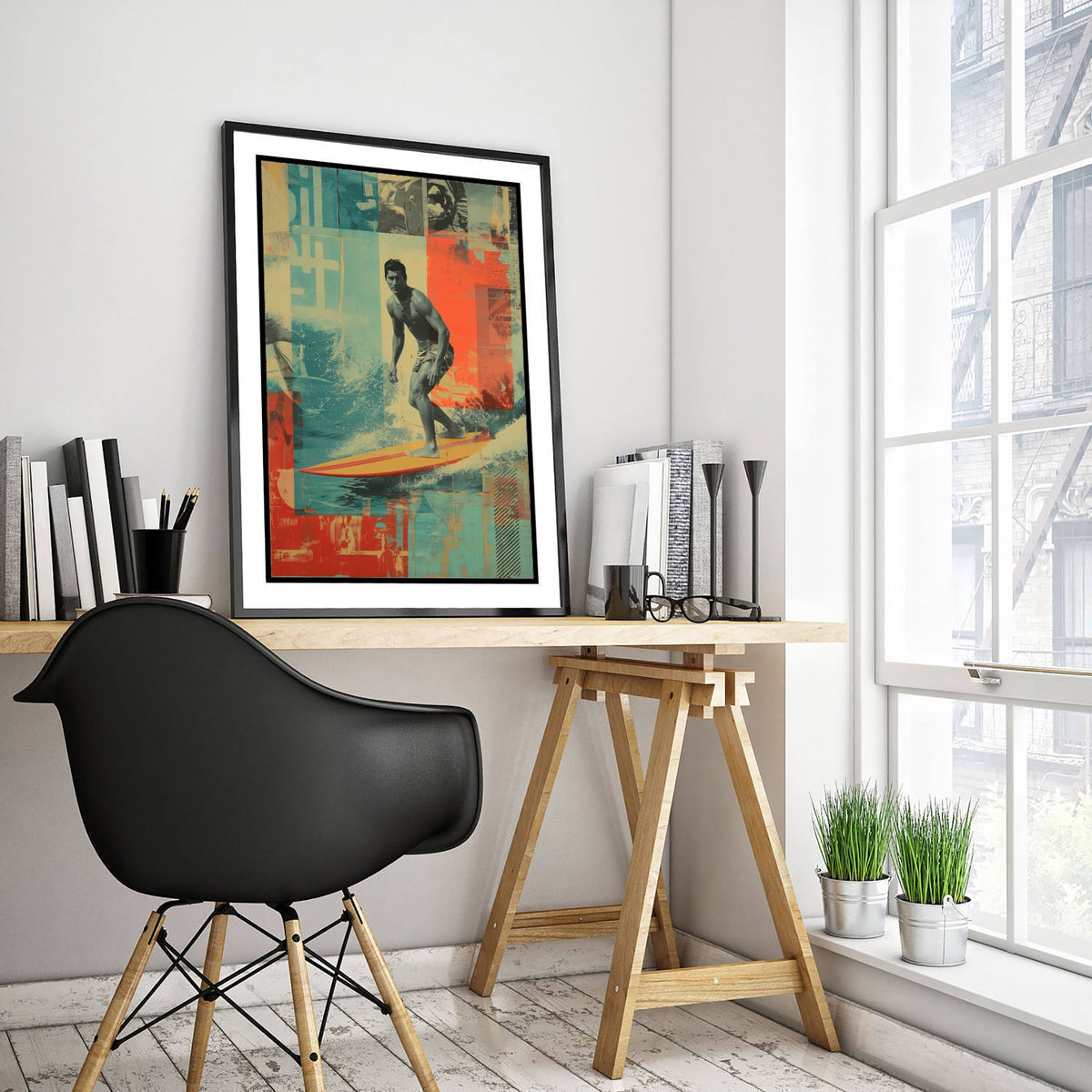 Surfing Collage Art Print - Retro Surfer Poster - Vintage Wave Illustration - Surf Rider V1 2/3