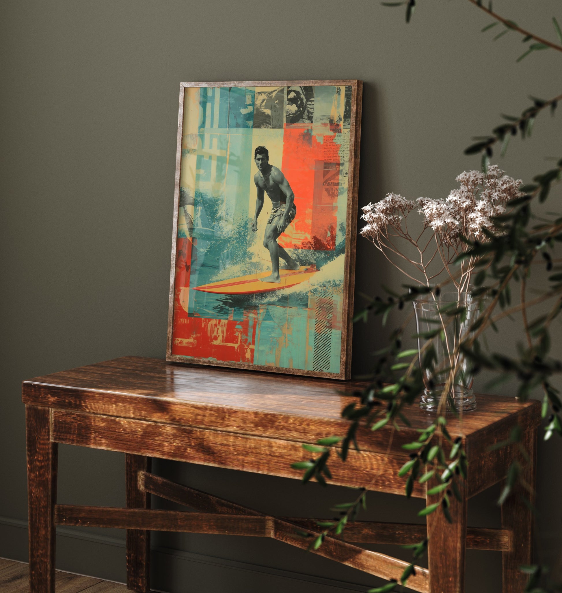 Surfing Collage Art Print - Retro Surfer Poster - Vintage Wave Illustration - Surf Rider V1 2/3