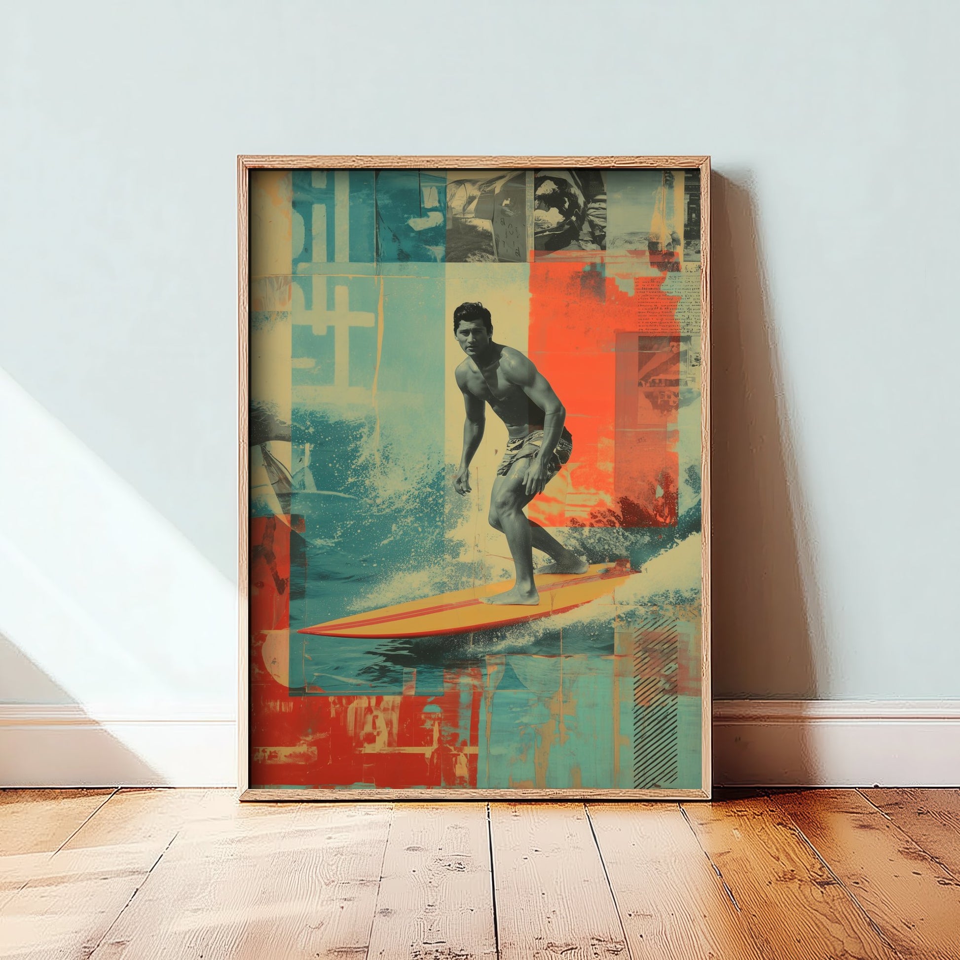Surfing Collage Art Print - Retro Surfer Poster - Vintage Wave Illustration - Surf Rider V1 2/3