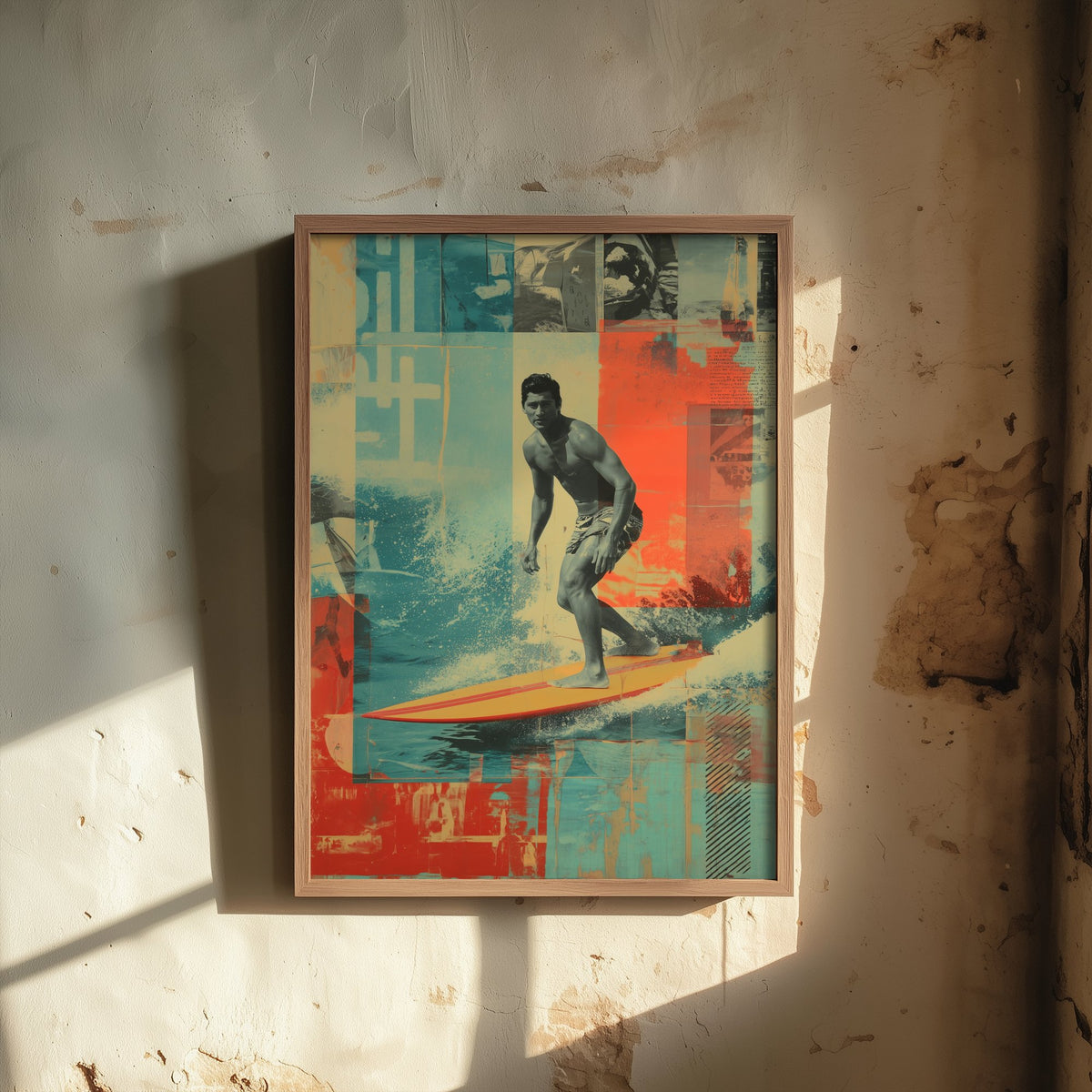 Surfing Collage Art Print - Retro Surfer Poster - Vintage Wave Illustration - Surf Rider V1 2/3