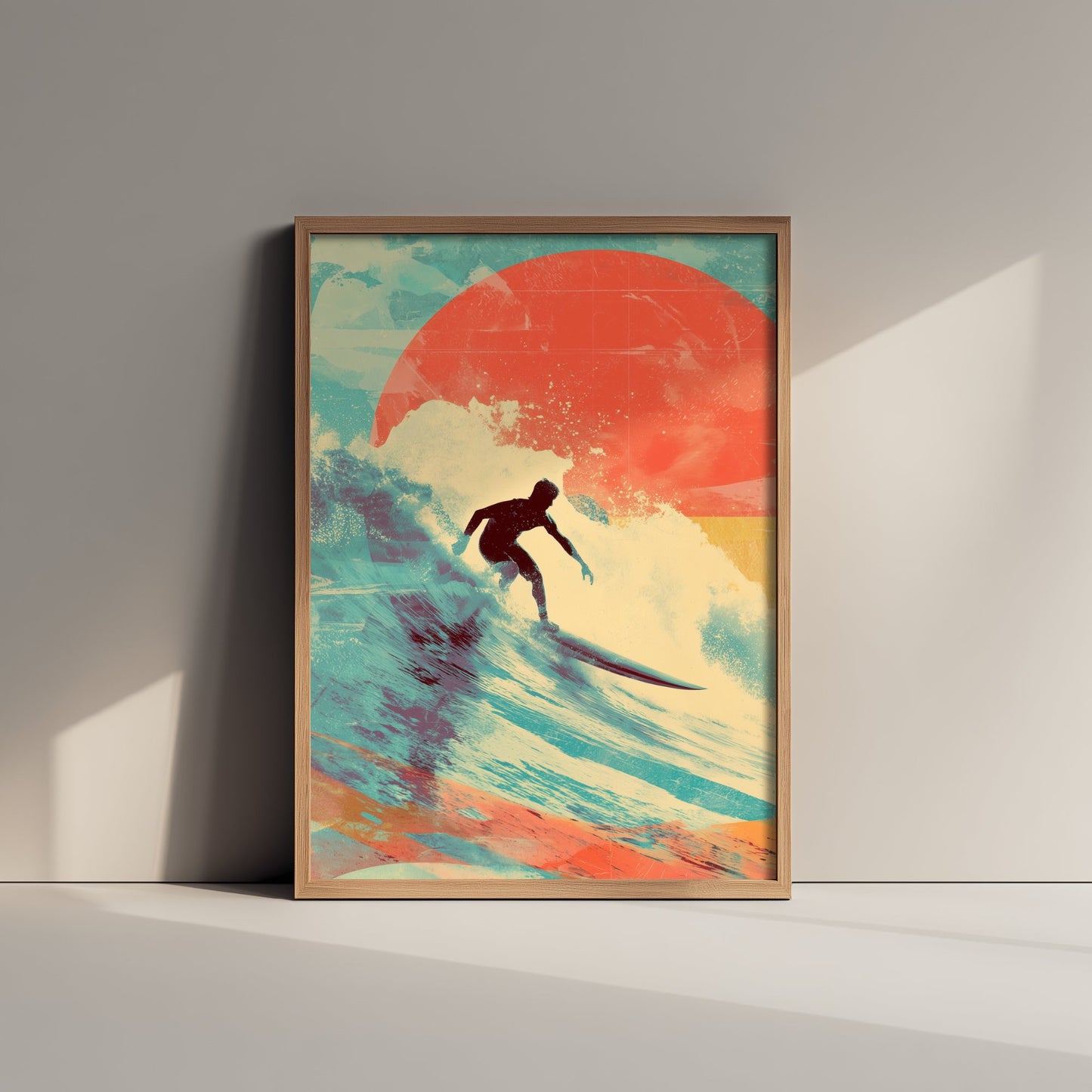 Surfing Collage Art Print - Retro Surfer Poster - Vintage Wave Illustration - Red Sun Surf V1 3/3