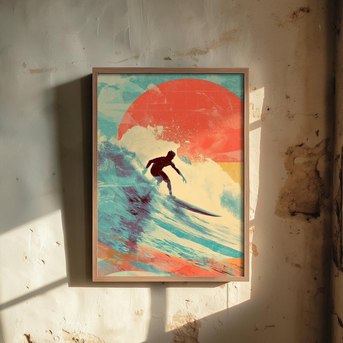 Surfing Collage Art Print - Retro Surfer Poster - Vintage Wave Illustration - Red Sun Surf V1 3/3
