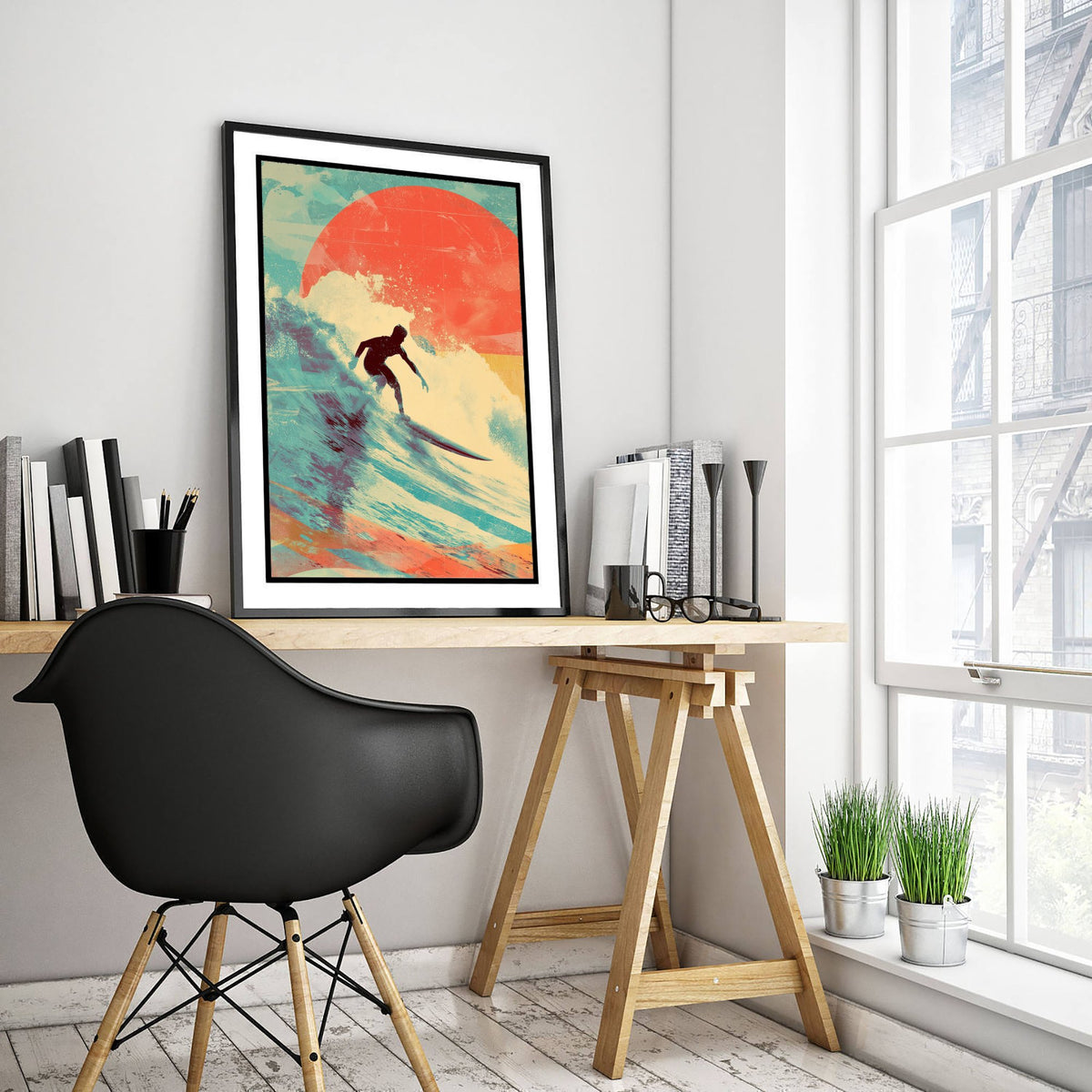 Surfing Collage Art Print - Retro Surfer Poster - Vintage Wave Illustration - Red Sun Surf V1 3/3