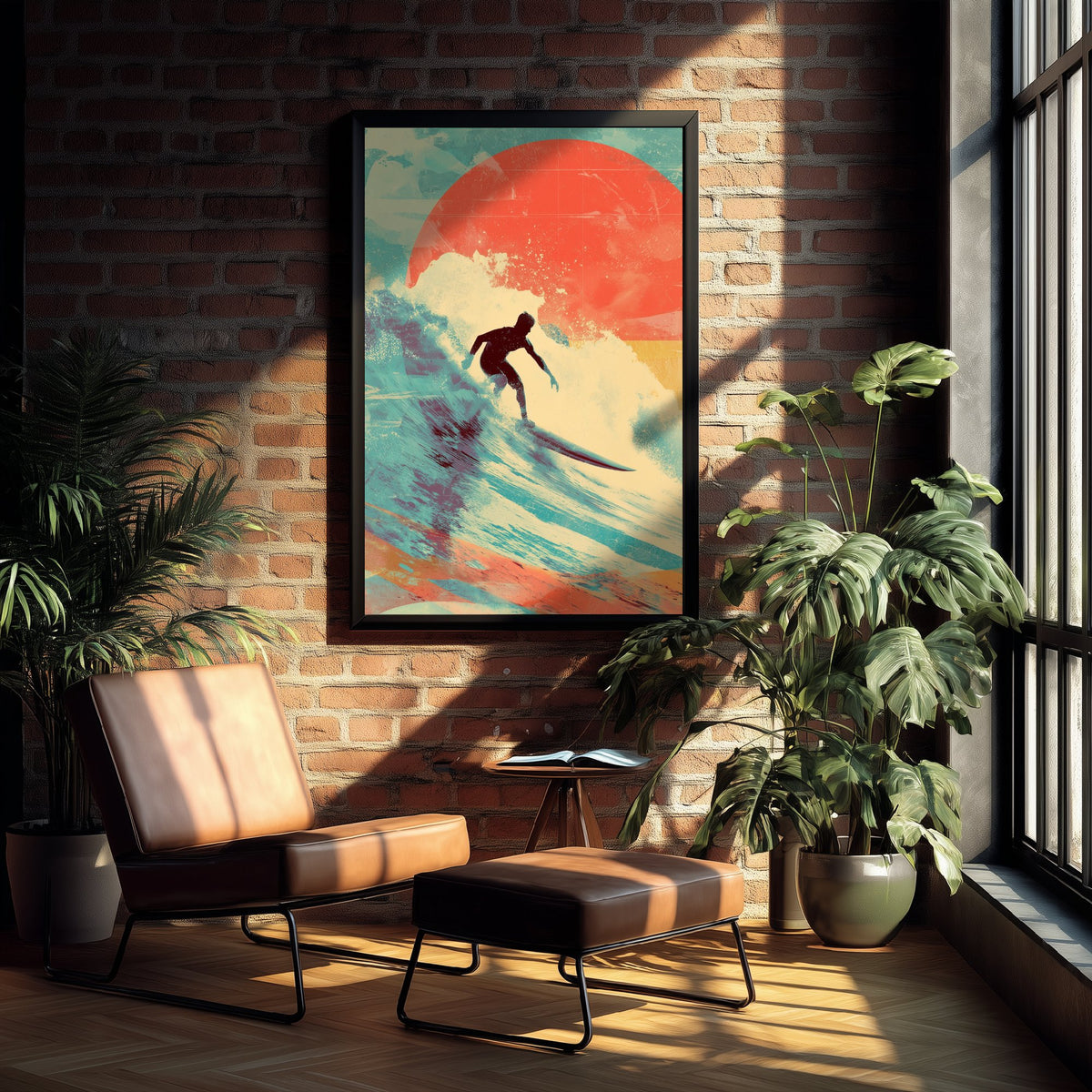 Surfing Collage Art Print - Retro Surfer Poster - Vintage Wave Illustration - Red Sun Surf V1 3/3