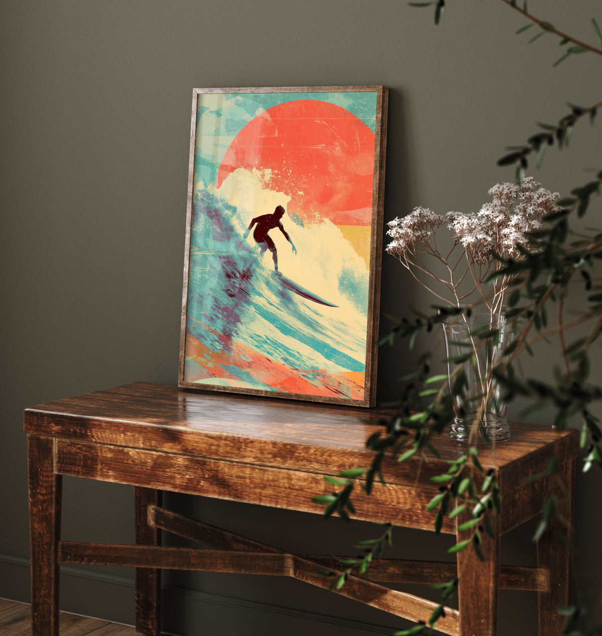 Surfing Collage Art Print - Retro Surfer Poster - Vintage Wave Illustration - Red Sun Surf V1 3/3