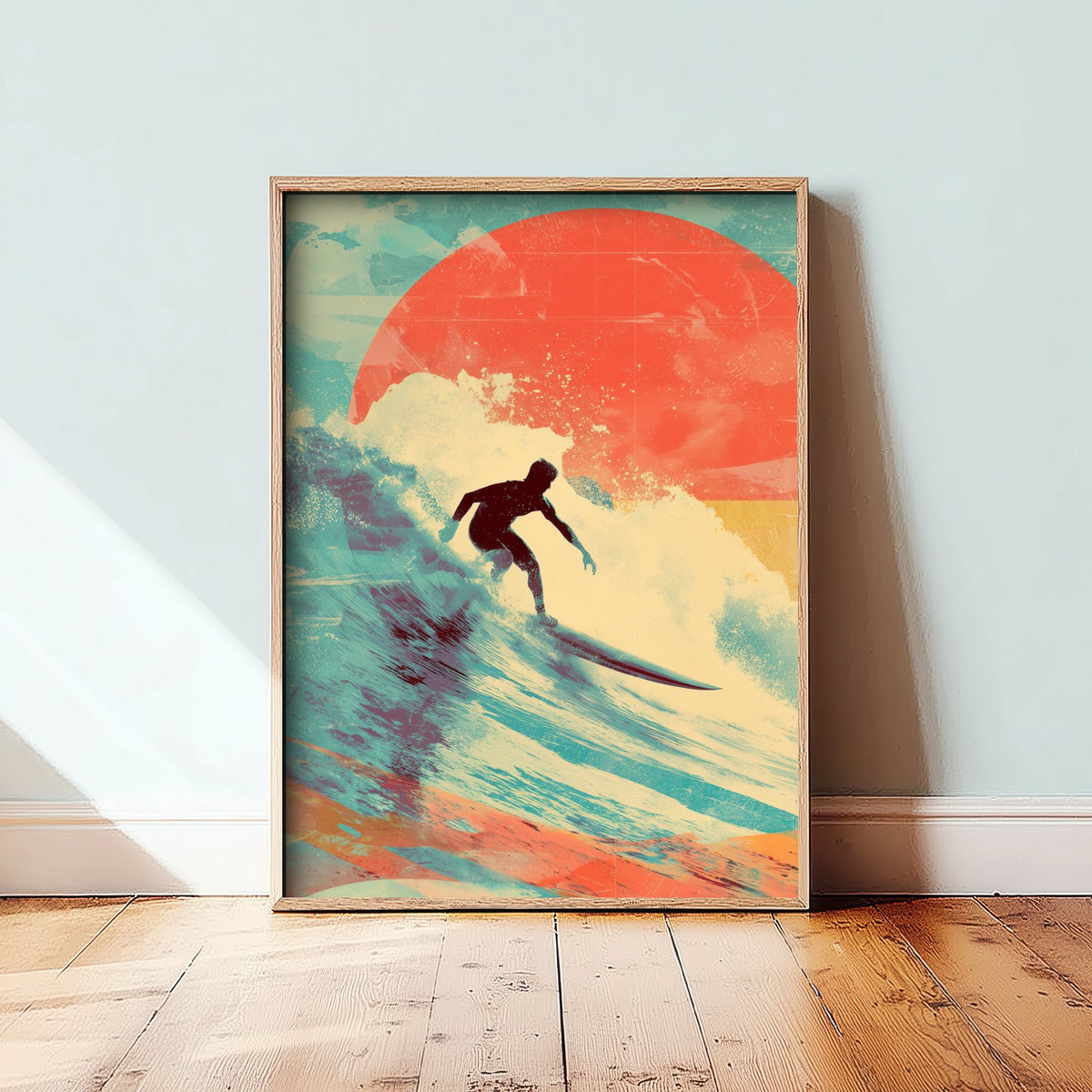 Surfing Collage Art Print - Retro Surfer Poster - Vintage Wave Illustration - Red Sun Surf V1 3/3