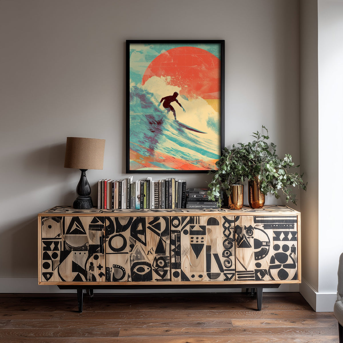 Surfing Collage Art Print - Retro Surfer Poster - Vintage Wave Illustration - Red Sun Surf V1 3/3