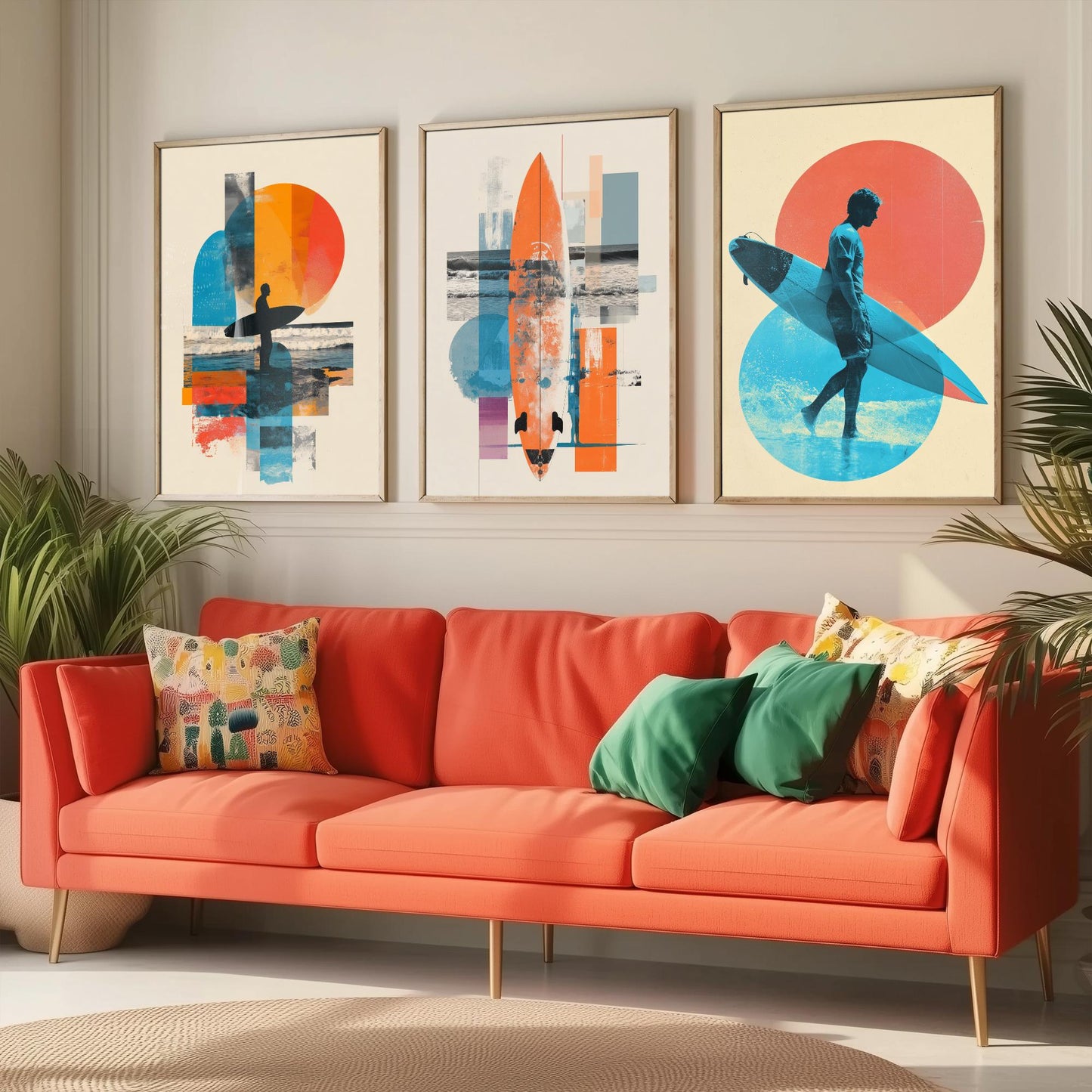 Abstract Surf Set of Three Art Prints - Geometric Surfboard Collage Posters - Modern Mixed Media Illustration Gift V2