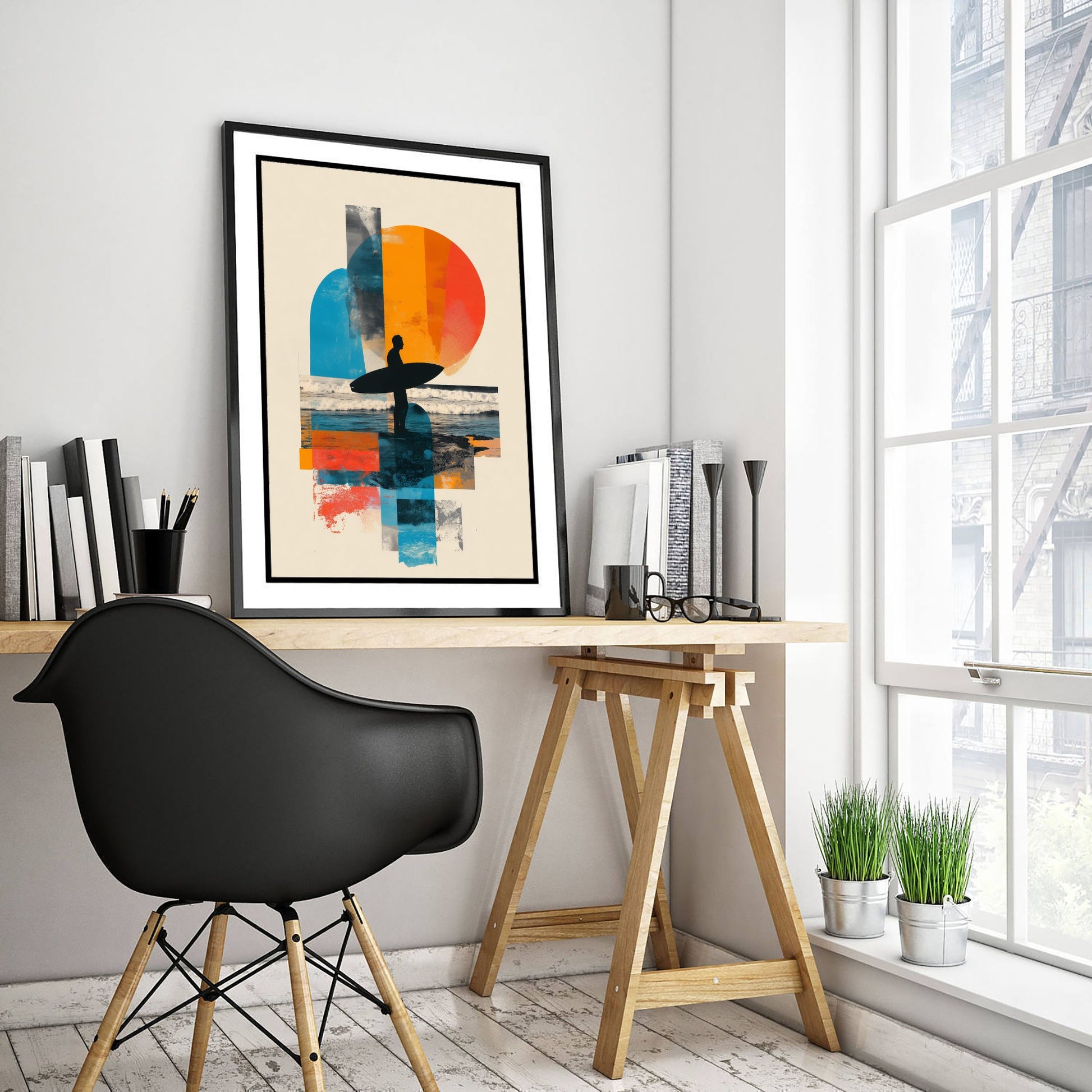 Surfing Collage Art Print - Geometric Surfer Poster - Retro Surf Illustration - Abstract Beach V2 1/3
