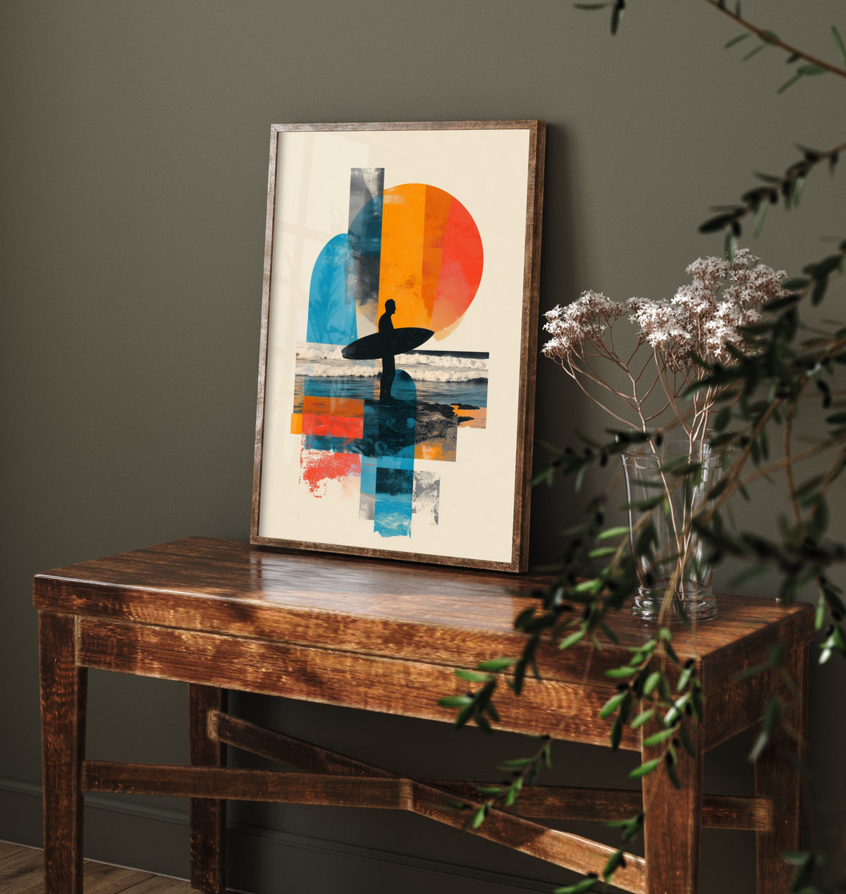 Surfing Collage Art Print - Geometric Surfer Poster - Retro Surf Illustration - Abstract Beach V2 1/3