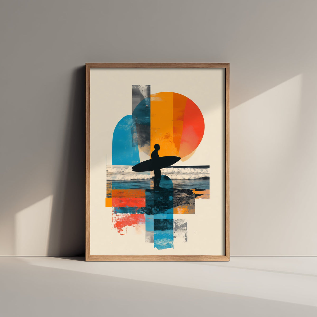 Surfing Collage Art Print - Geometric Surfer Poster - Retro Surf Illustration - Abstract Beach V2 1/3