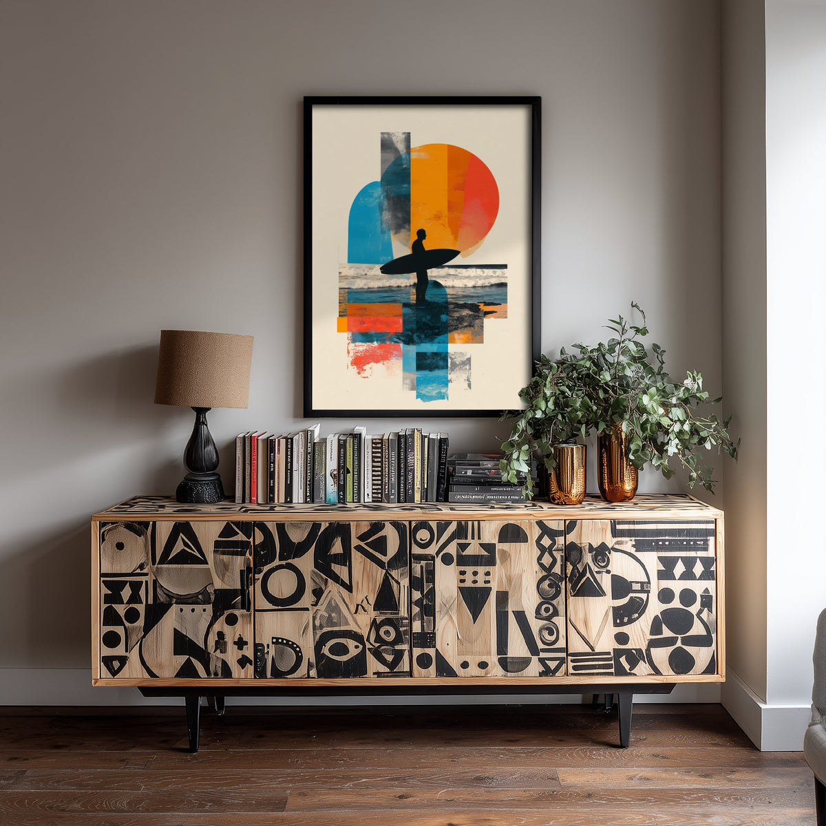 Surfing Collage Art Print - Geometric Surfer Poster - Retro Surf Illustration - Abstract Beach V2 1/3