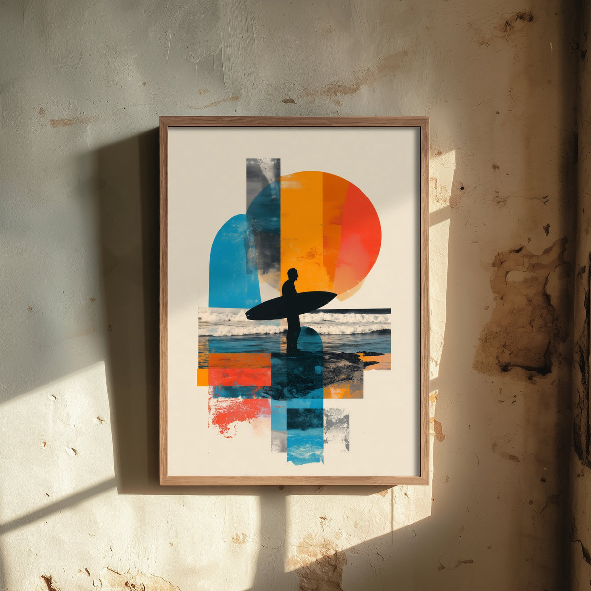 Surfing Collage Art Print - Geometric Surfer Poster - Retro Surf Illustration - Abstract Beach V2 1/3