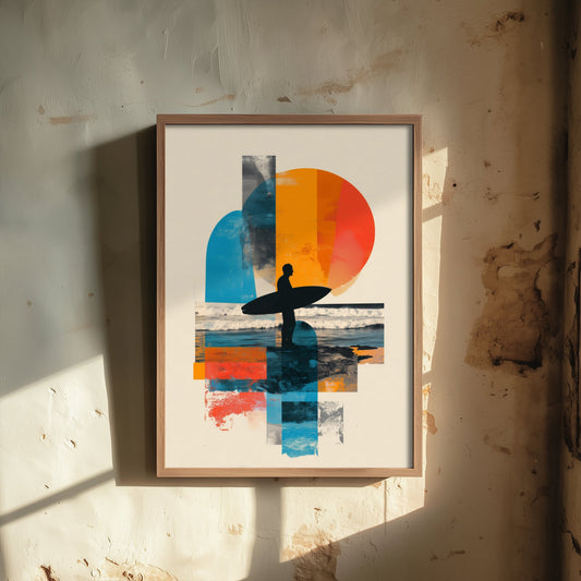 Surfing Collage Art Print - Geometric Surfer Poster - Retro Surf Illustration - Abstract Beach V2 1/3