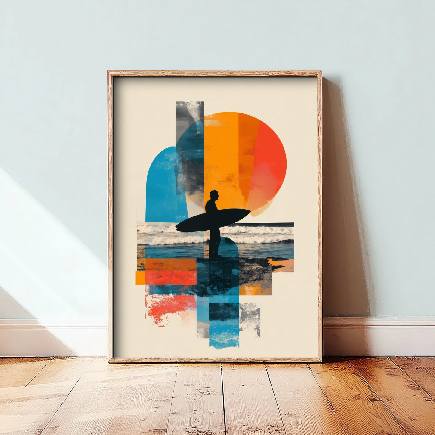 Surfing Collage Art Print - Geometric Surfer Poster - Retro Surf Illustration - Abstract Beach V2 1/3