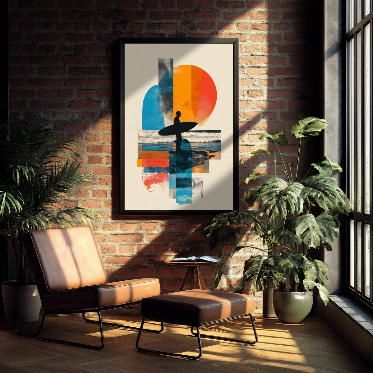 Surfing Collage Art Print - Geometric Surfer Poster - Retro Surf Illustration - Abstract Beach V2 1/3