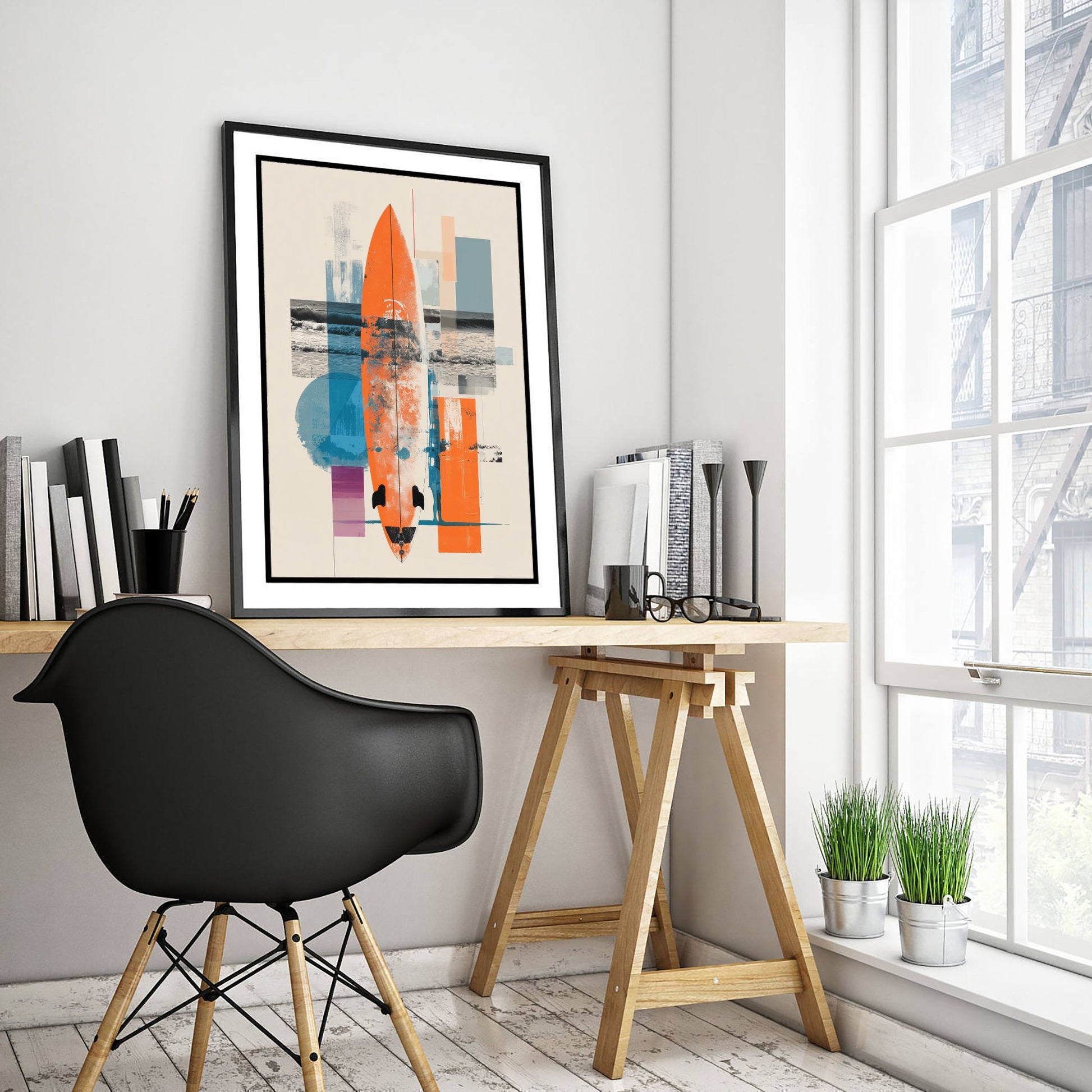 Surfing Collage Art Print - Geometric Surfboard Poster - Retro Surf Illustration - Abstract Surf V2 2/3