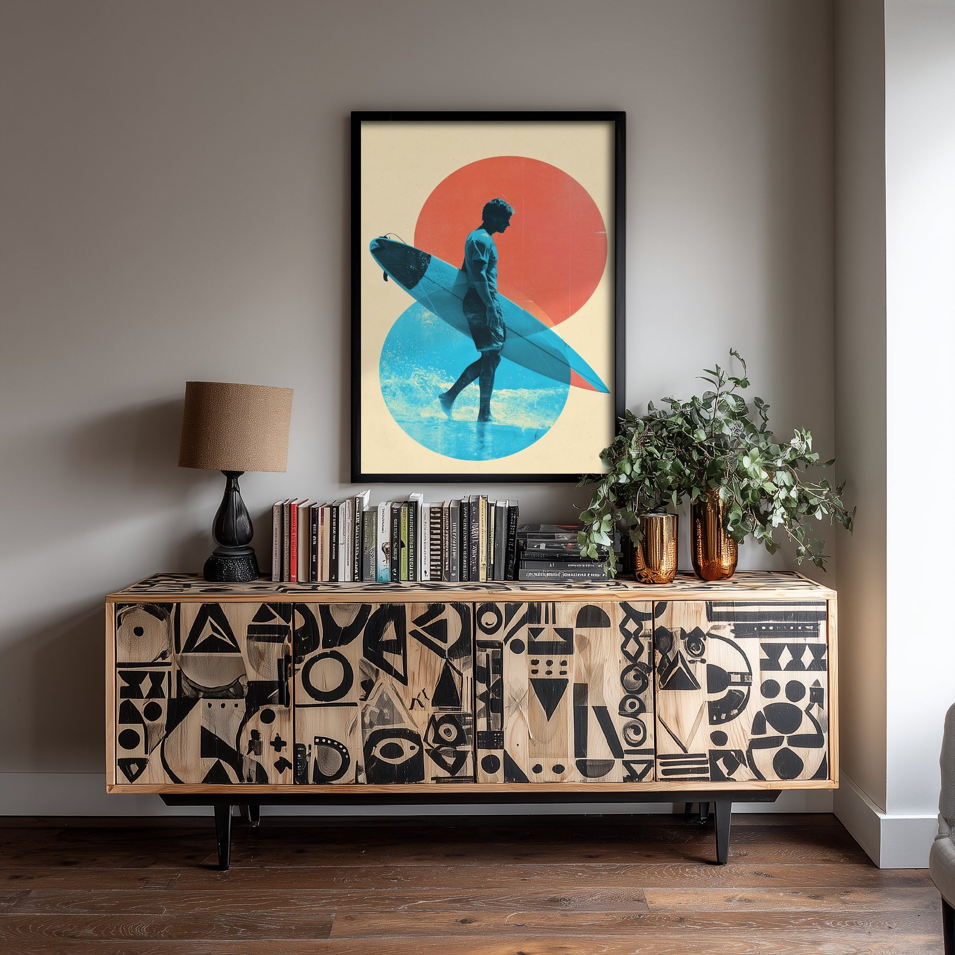 Surfing Collage Art Print - Geometric Surfer Poster - Retro Surf Illustration - Sunset Surf V2 3/3