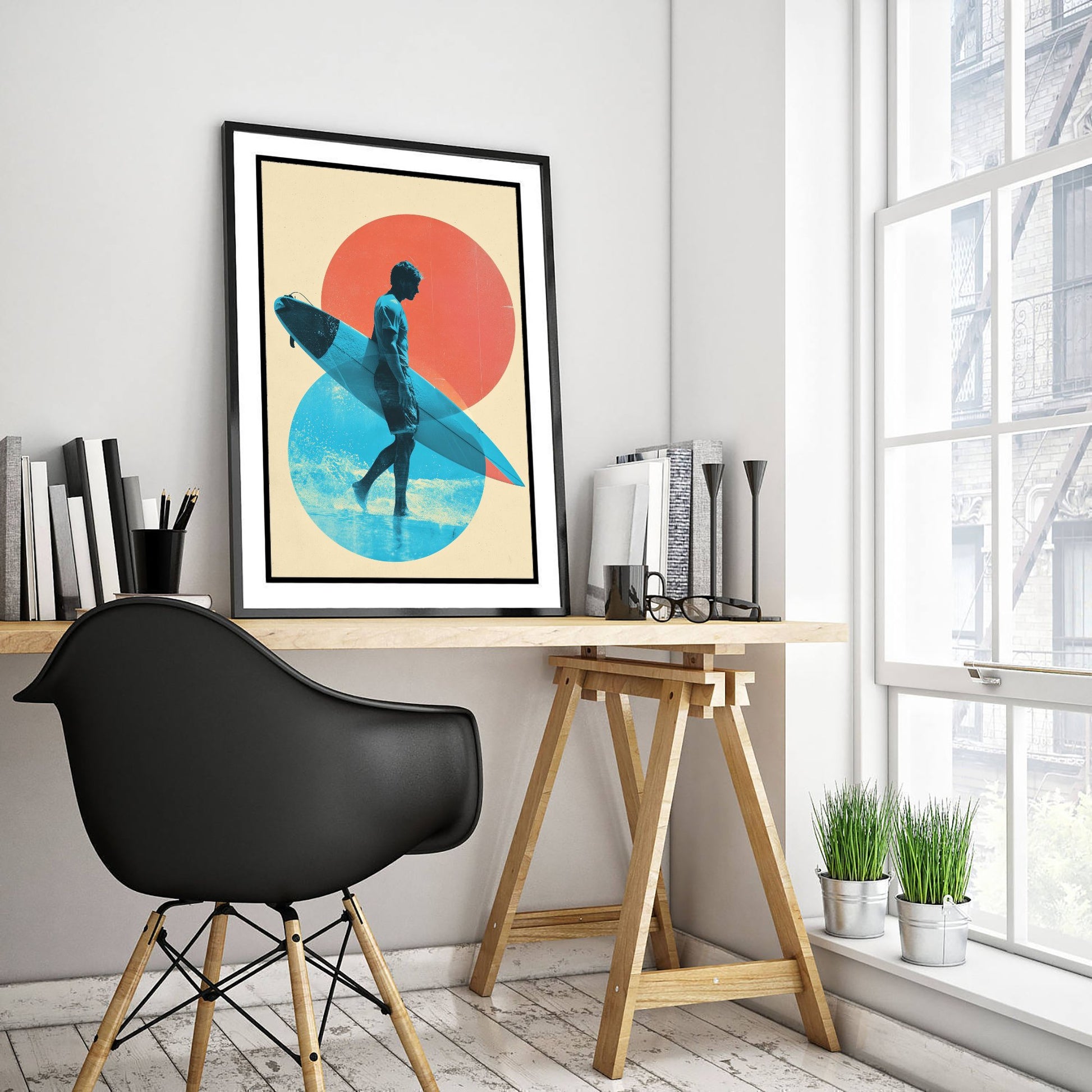 Surfing Collage Art Print - Geometric Surfer Poster - Retro Surf Illustration - Sunset Surf V2 3/3