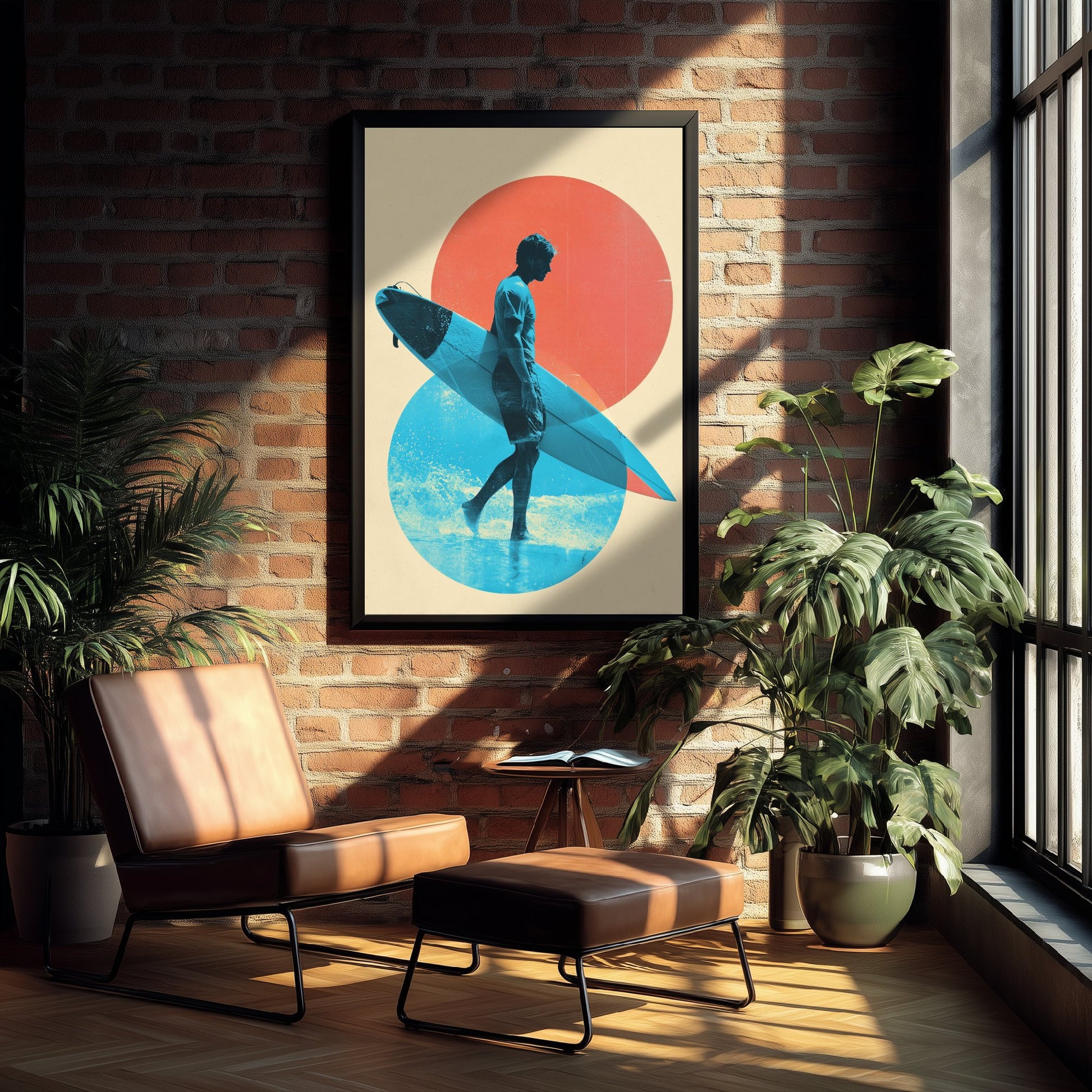 Surfing Collage Art Print - Geometric Surfer Poster - Retro Surf Illustration - Sunset Surf V2 3/3