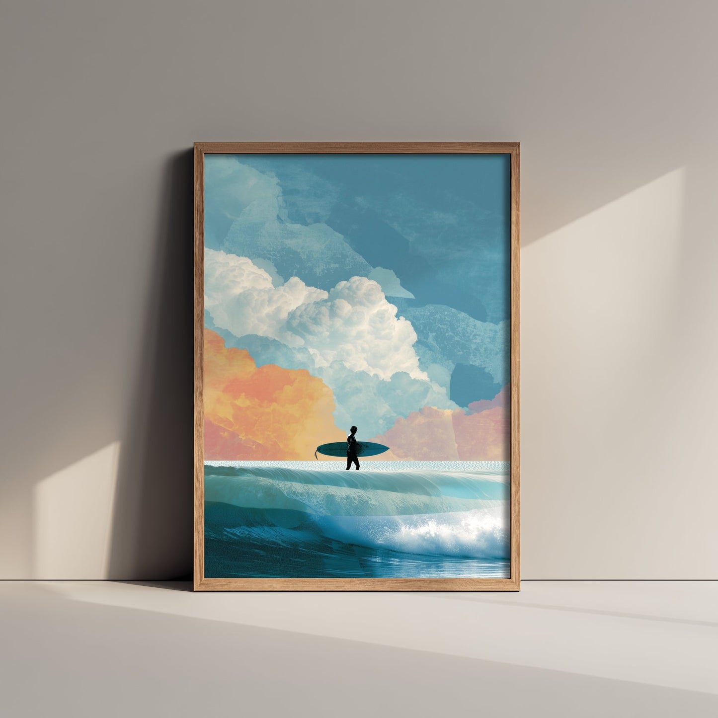Surfing Collage Art Print - Retro Surfer Poster - Vintage Wave Illustration - Cloudy Surf V3 1/3