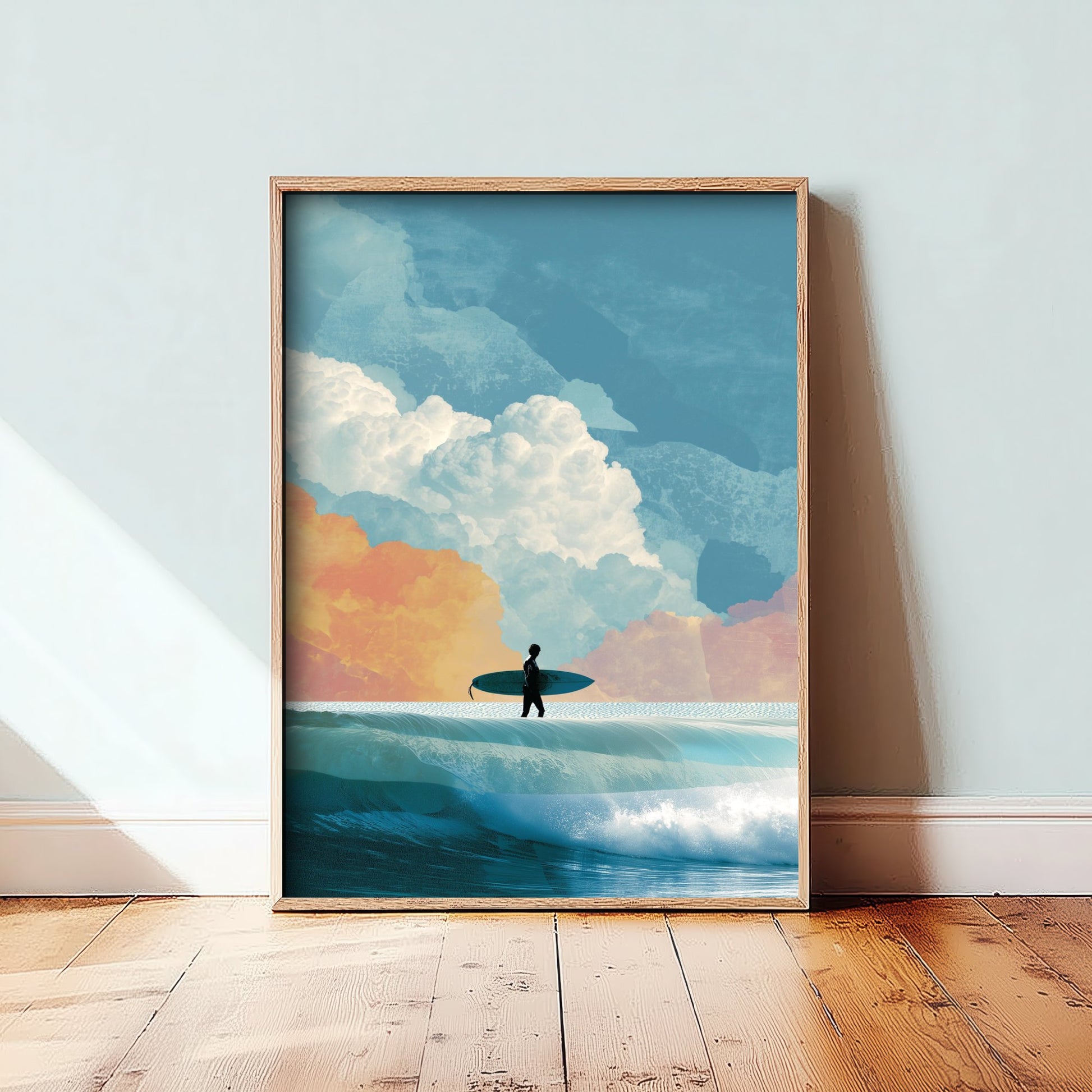 Surfing Collage Art Print - Retro Surfer Poster - Vintage Wave Illustration - Cloudy Surf V3 1/3