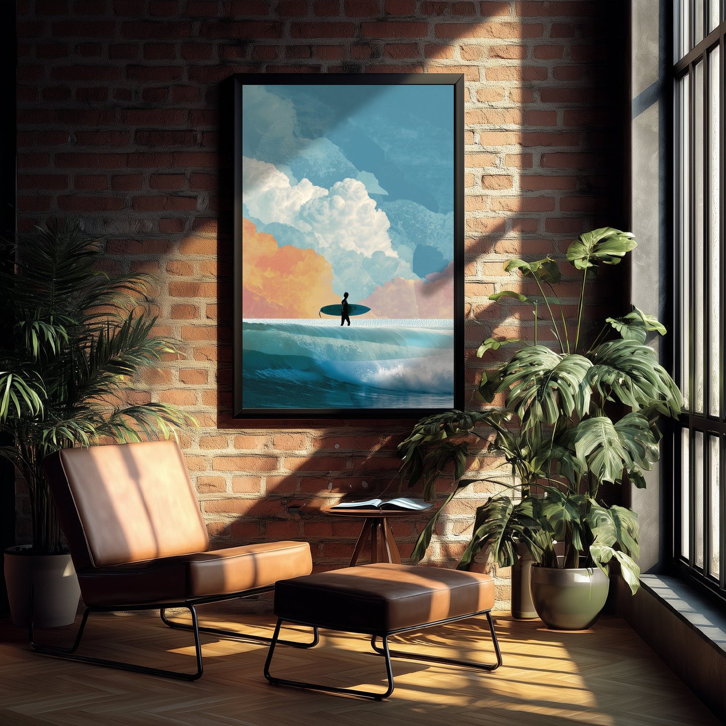 Surfing Collage Art Print - Retro Surfer Poster - Vintage Wave Illustration - Cloudy Surf V3 1/3