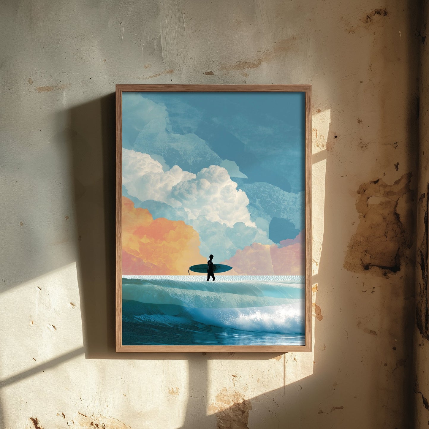 Surfing Collage Art Print - Retro Surfer Poster - Vintage Wave Illustration - Cloudy Surf V3 1/3