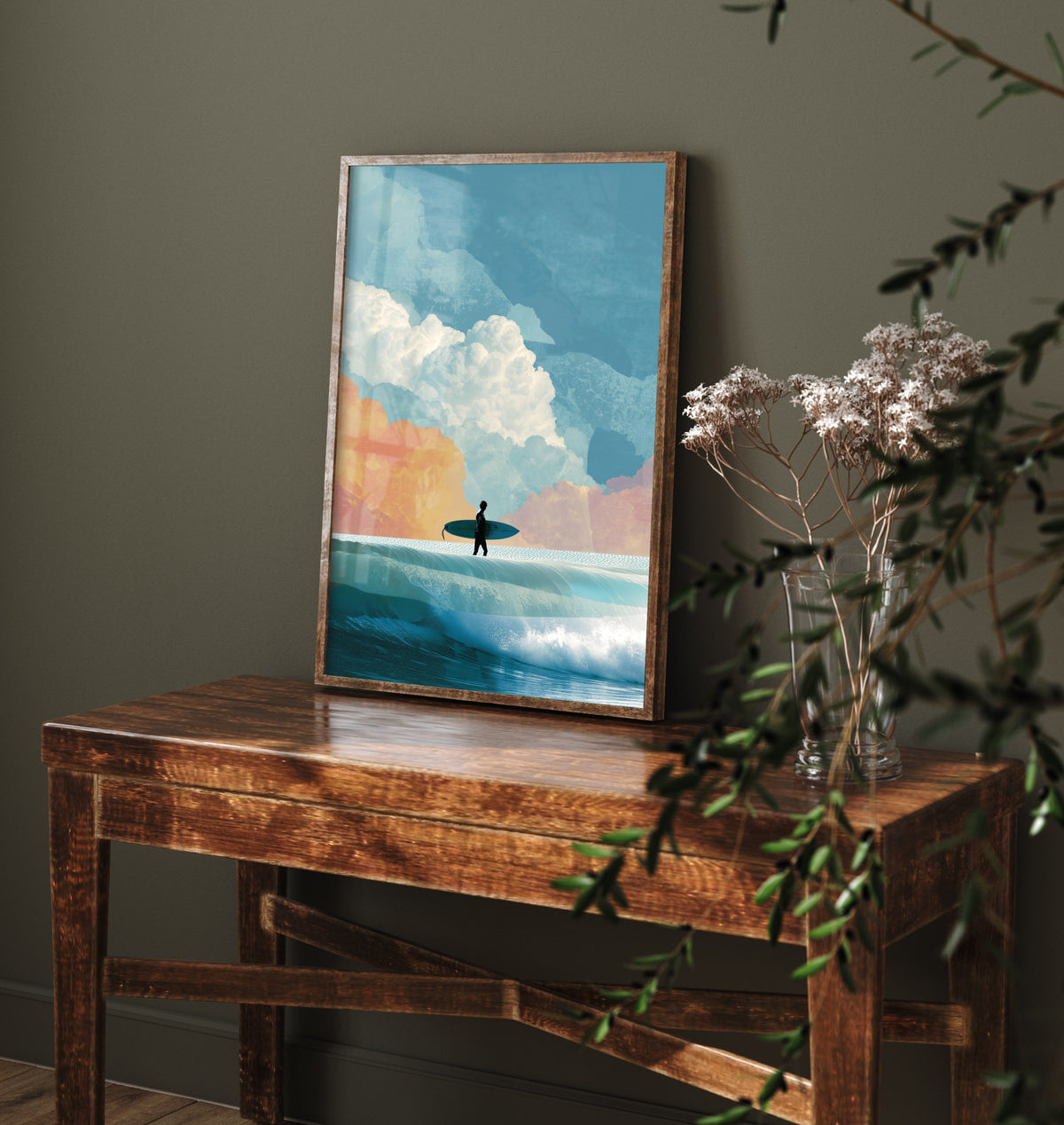 Surfing Collage Art Print - Retro Surfer Poster - Vintage Wave Illustration - Cloudy Surf V3 1/3