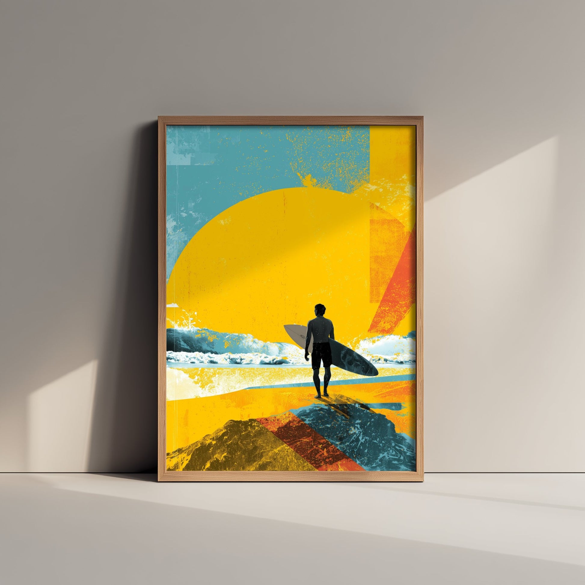 Surfing Collage Art Print - Retro Surfer Poster - Vintage Wave Illustration - Yellow Sun Beach V3 3/3
