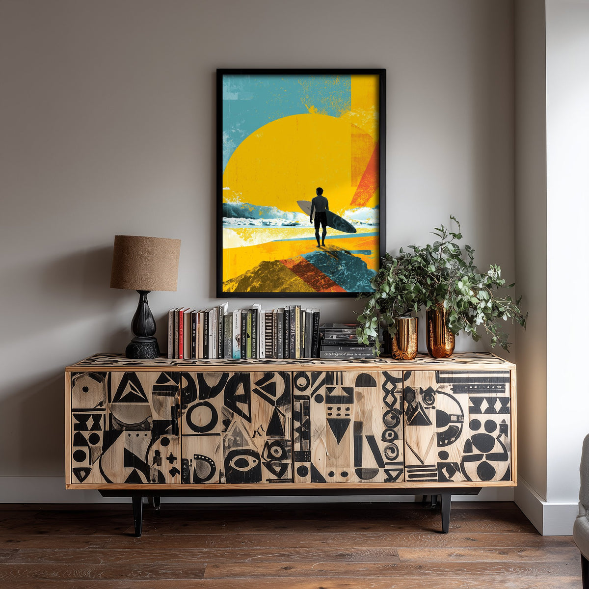 Surfing Collage Art Print - Retro Surfer Poster - Vintage Wave Illustration - Yellow Sun Beach V3 3/3