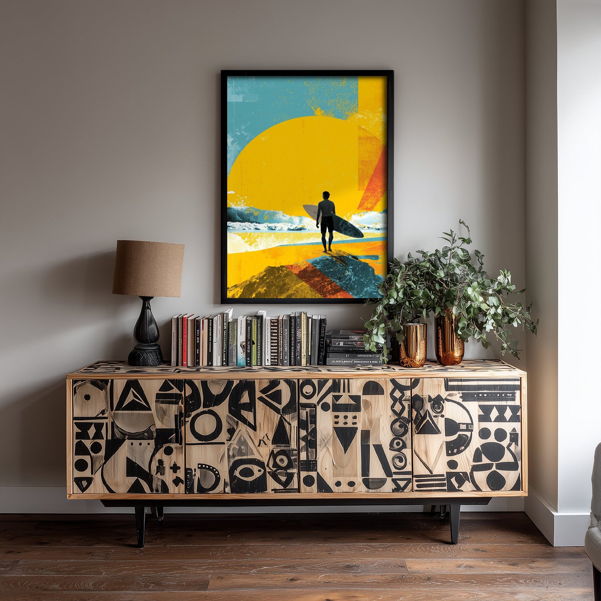 Surfing Collage Art Print - Retro Surfer Poster - Vintage Wave Illustration - Yellow Sun Beach V3 3/3