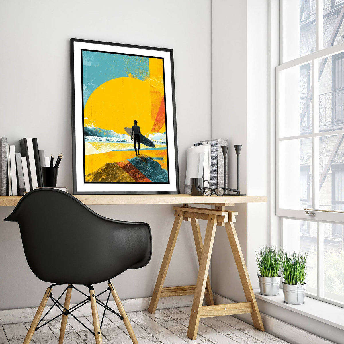 Surfing Collage Art Print - Retro Surfer Poster - Vintage Wave Illustration - Yellow Sun Beach V3 3/3