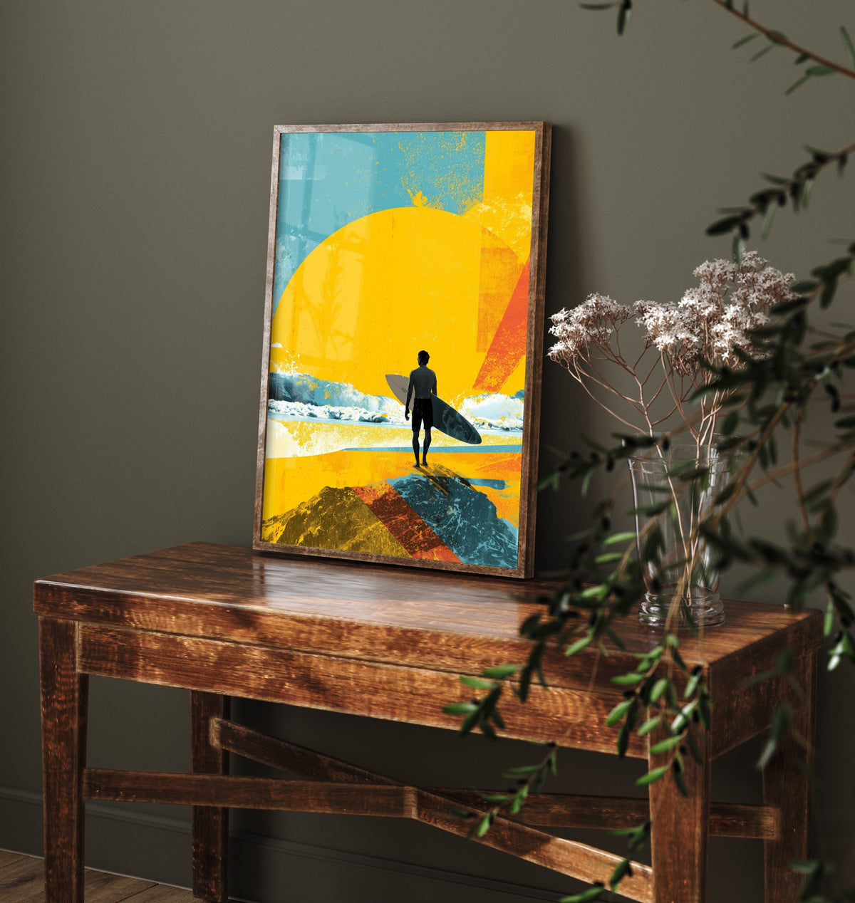 Surfing Collage Art Print - Retro Surfer Poster - Vintage Wave Illustration - Yellow Sun Beach V3 3/3