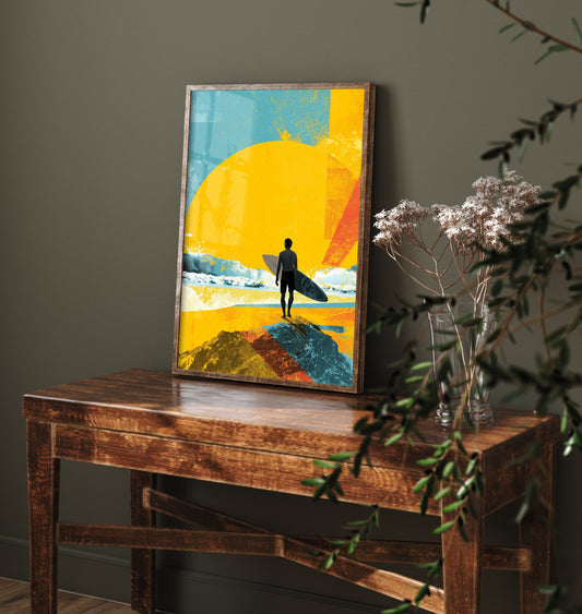 Surfing Collage Art Print - Retro Surfer Poster - Vintage Wave Illustration - Yellow Sun Beach V3 3/3