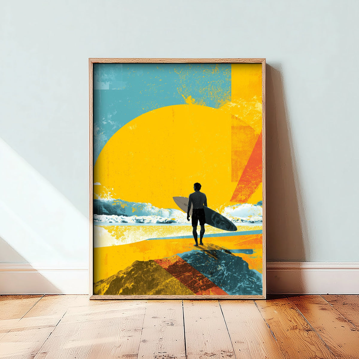 Surfing Collage Art Print - Retro Surfer Poster - Vintage Wave Illustration - Yellow Sun Beach V3 3/3