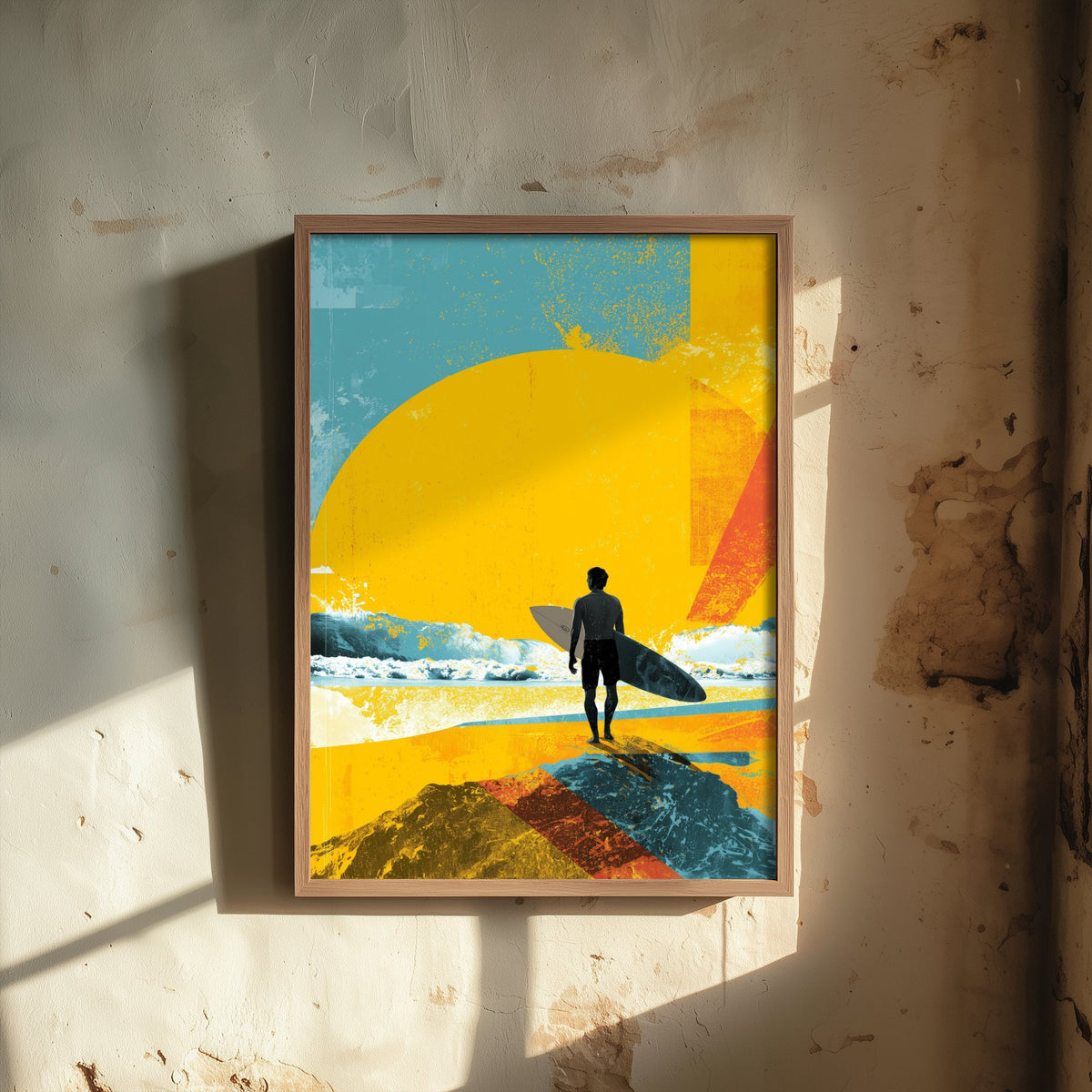 Surfing Collage Art Print - Retro Surfer Poster - Vintage Wave Illustration - Yellow Sun Beach V3 3/3