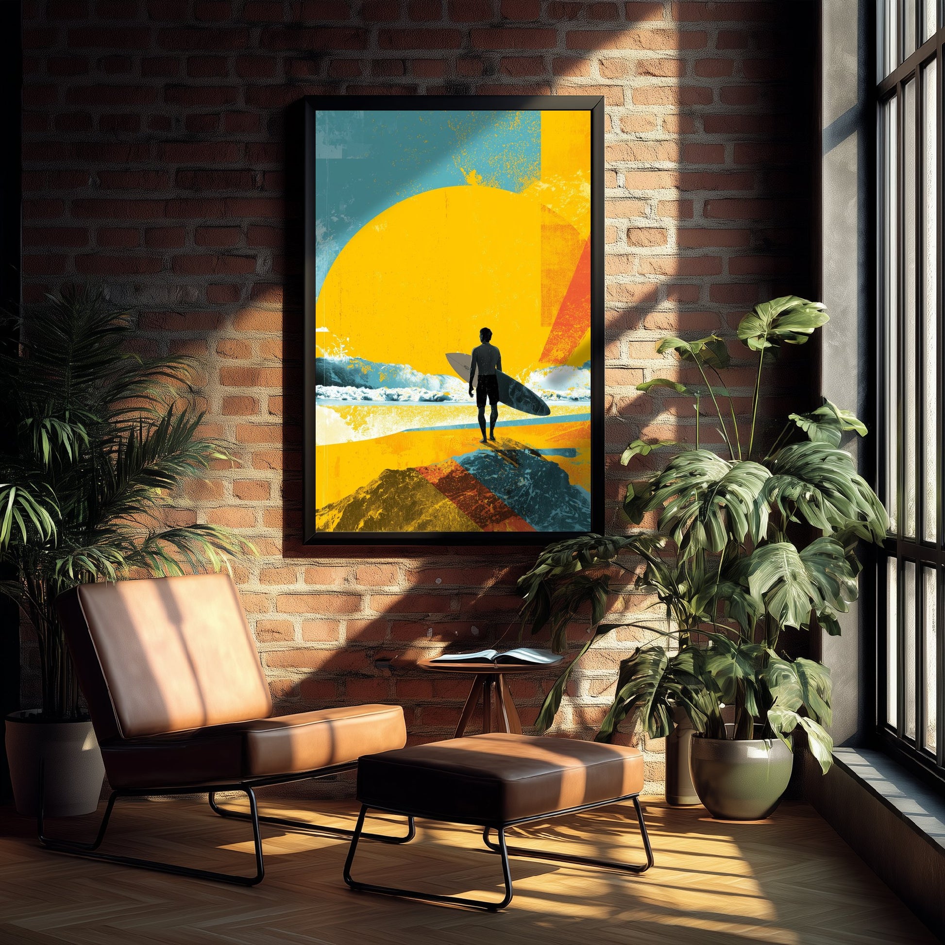 Surfing Collage Art Print - Retro Surfer Poster - Vintage Wave Illustration - Yellow Sun Beach V3 3/3