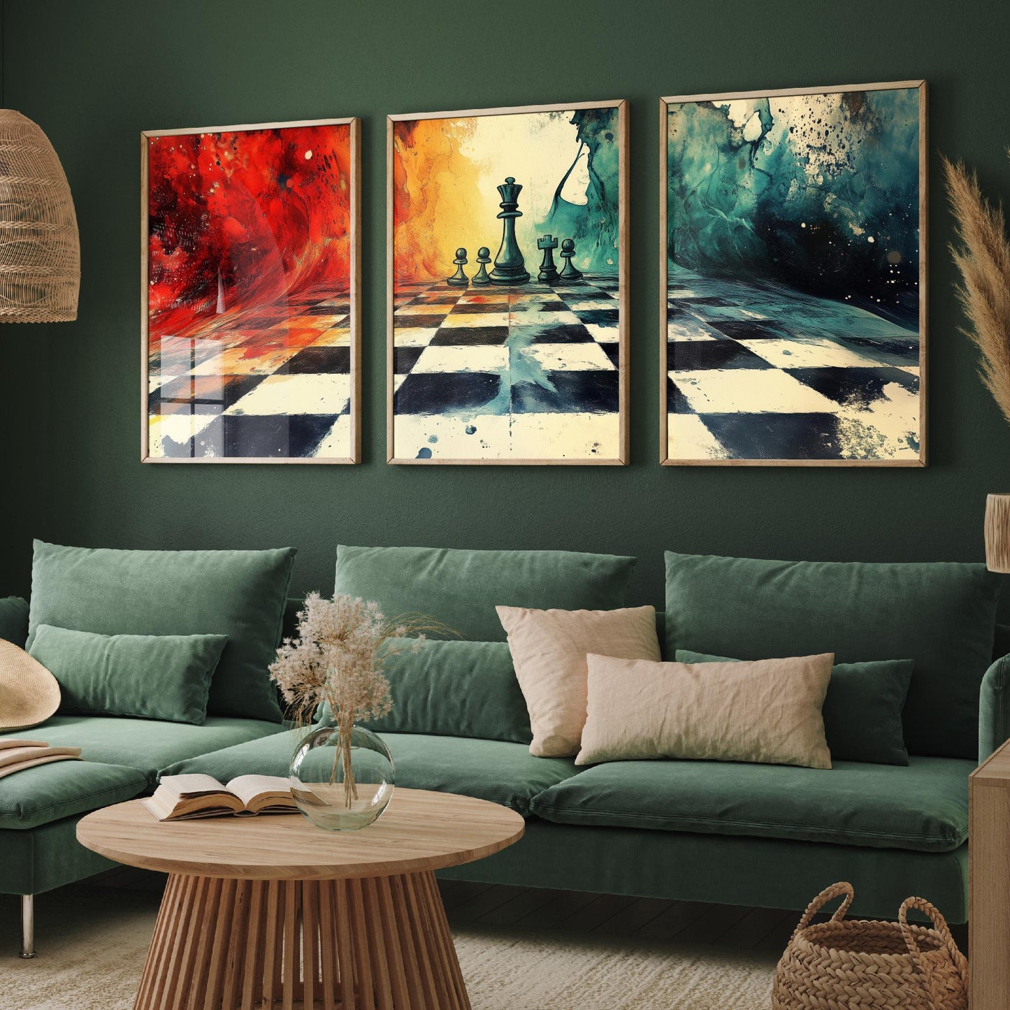 Surreal Chess Set of Three Art Prints - Melting Chessboard Fantasy Posters - Colourful Watercolour Painting Game Gift
