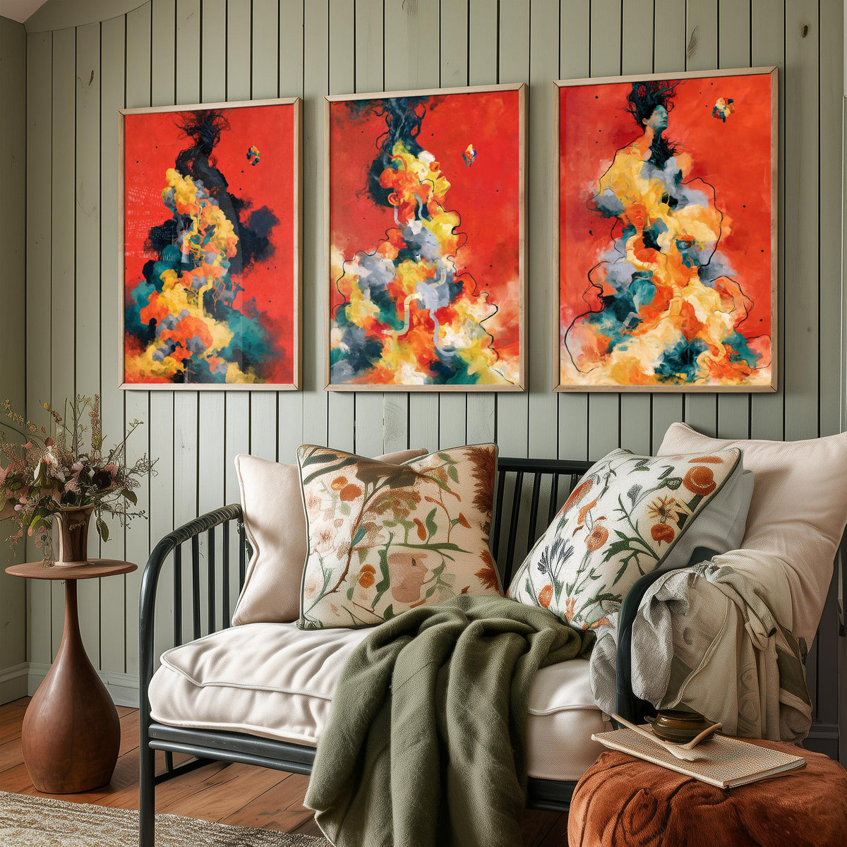 Tangled Metamorphosis Set of Three Art Prints - Surreal Figures Dissolving into Cloud - Expressive Abstract Painting Posters