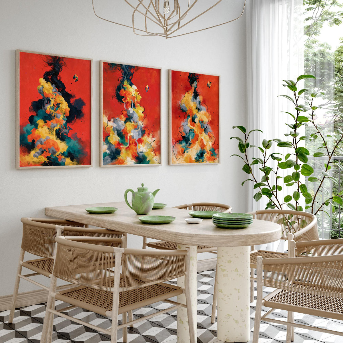 Tangled Metamorphosis Set of Three Art Prints - Surreal Figures Dissolving into Cloud - Expressive Abstract Painting Posters