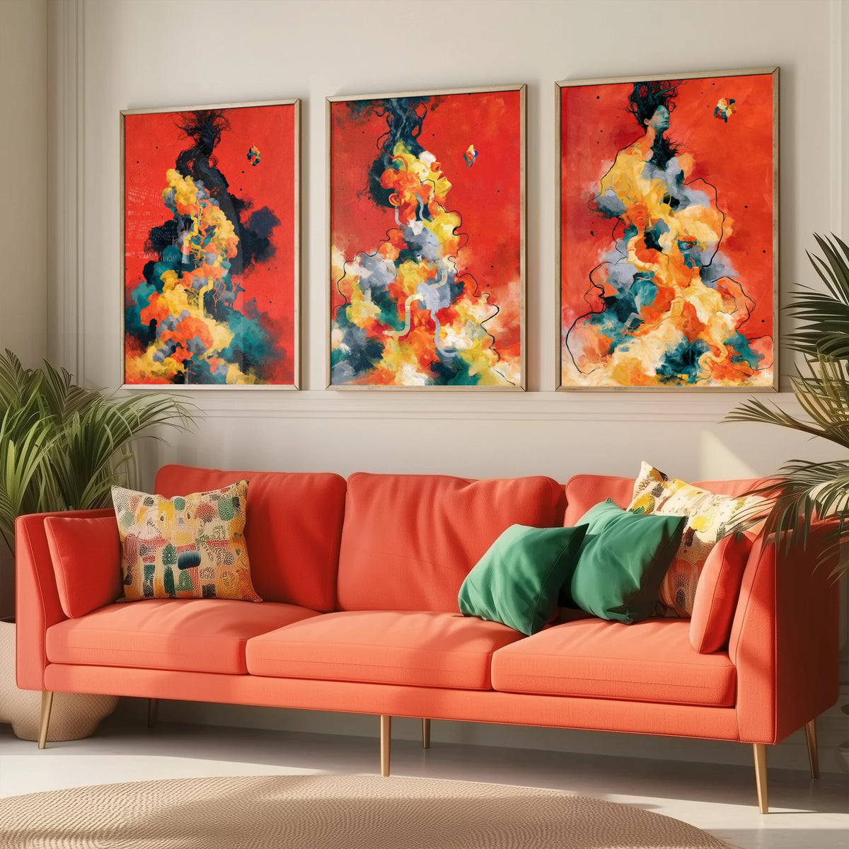 Tangled Metamorphosis Set of Three Art Prints - Surreal Figures Dissolving into Cloud - Expressive Abstract Painting Posters