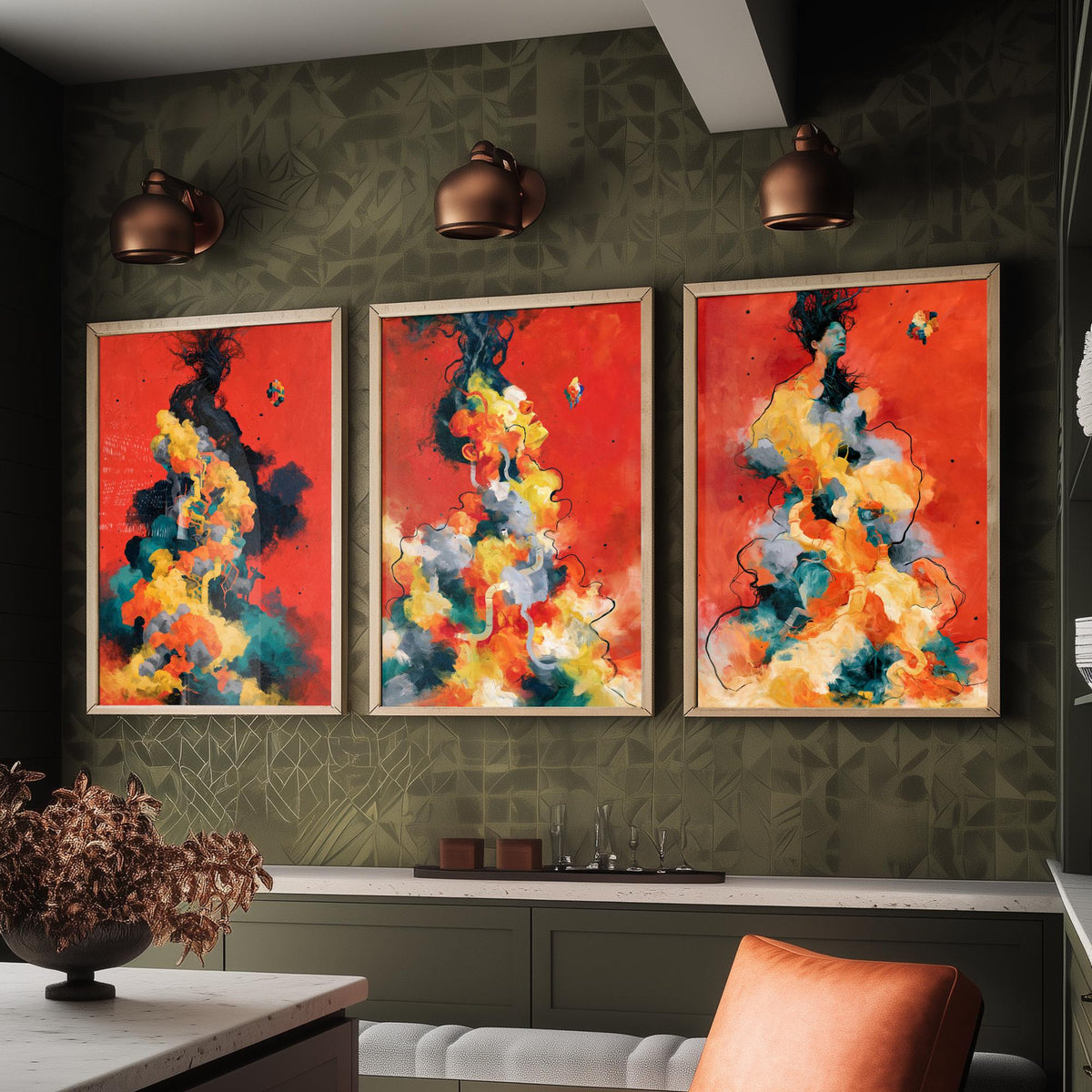 Tangled Metamorphosis Set of Three Art Prints - Surreal Figures Dissolving into Cloud - Expressive Abstract Painting Posters