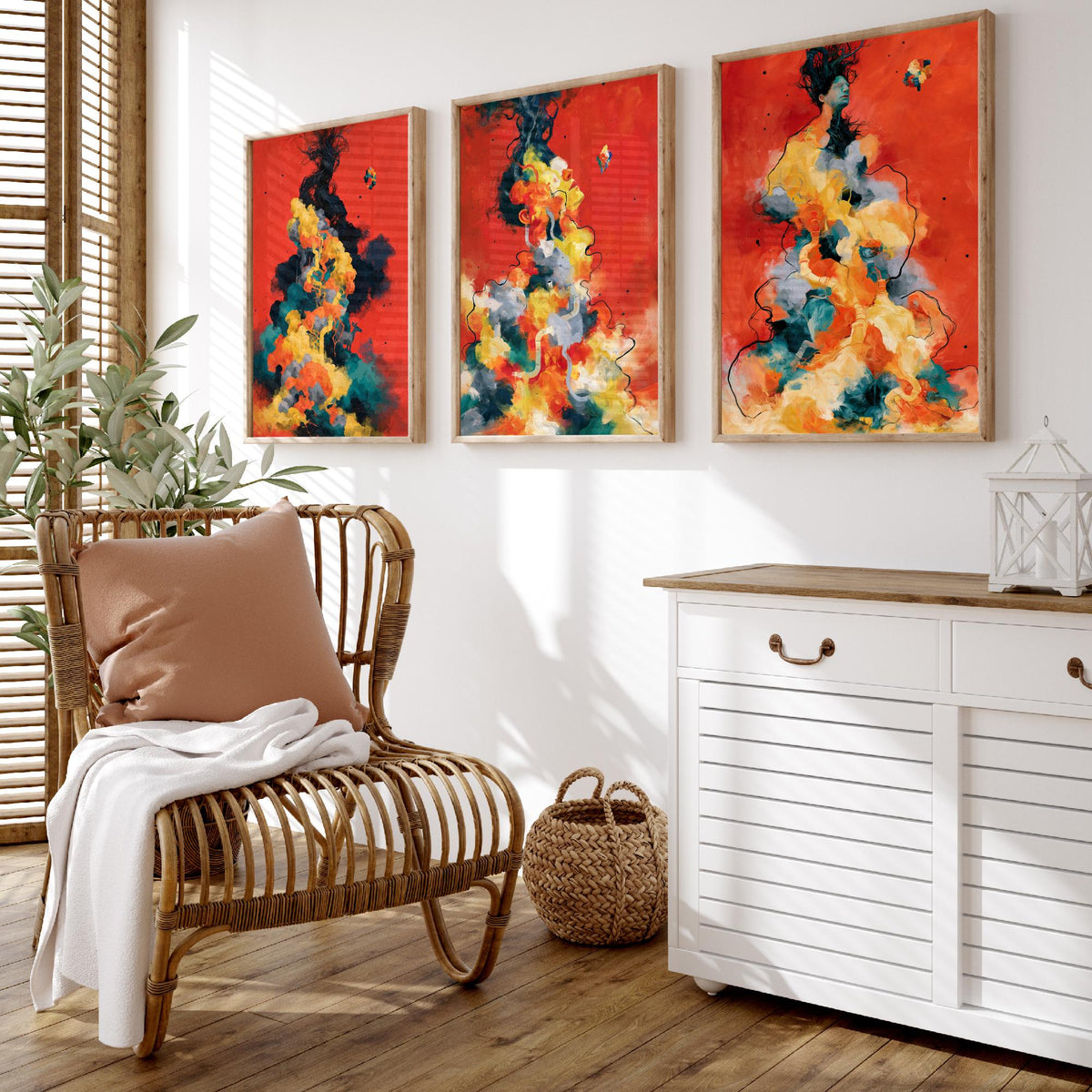 Tangled Metamorphosis Set of Three Art Prints - Surreal Figures Dissolving into Cloud - Expressive Abstract Painting Posters