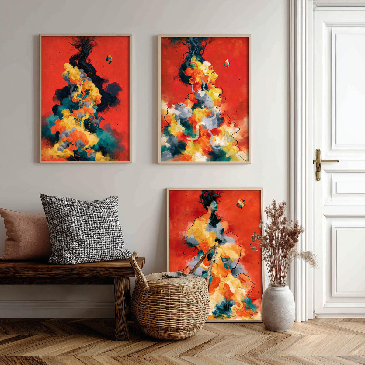Tangled Metamorphosis Set of Three Art Prints - Surreal Figures Dissolving into Cloud - Expressive Abstract Painting Posters