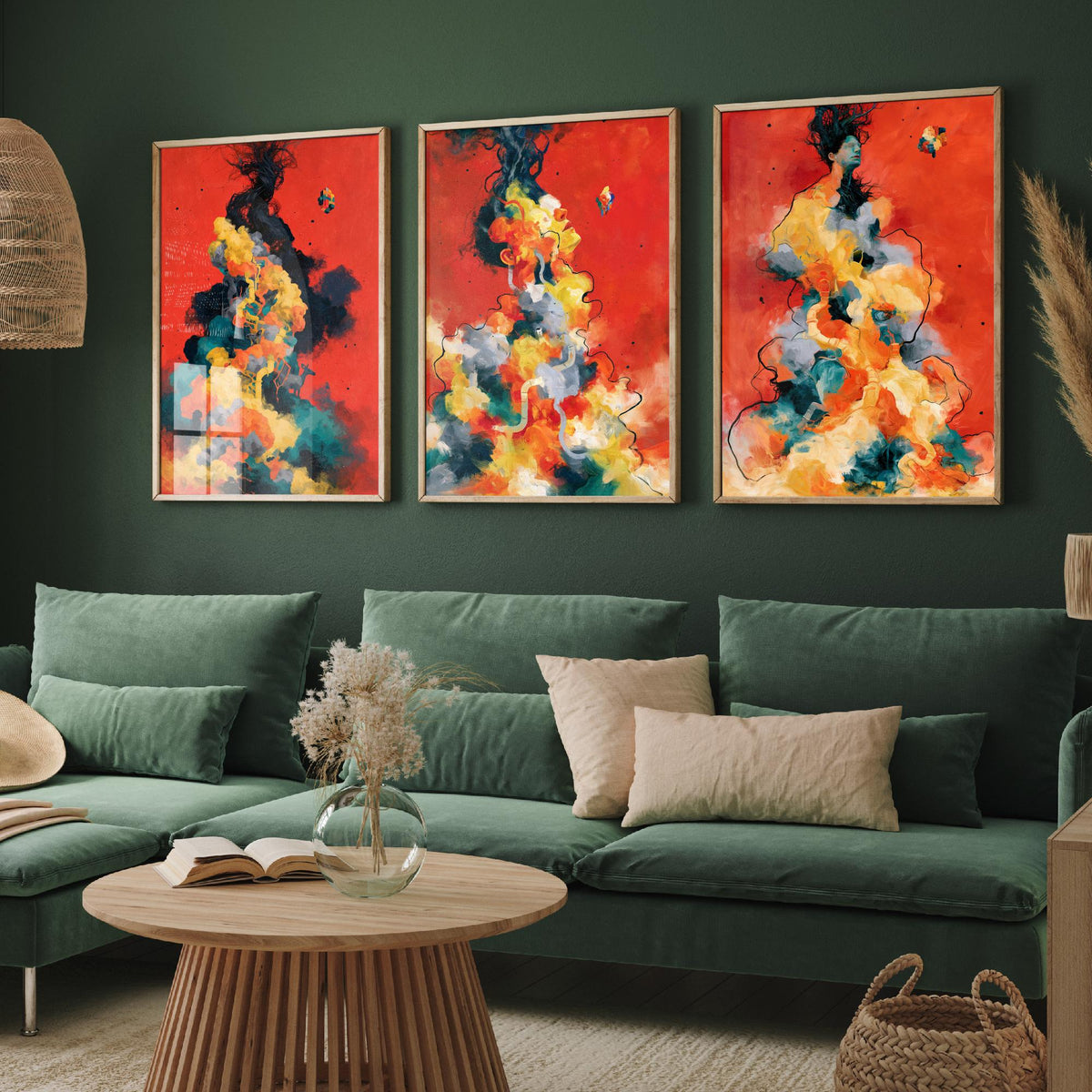 Tangled Metamorphosis Set of Three Art Prints - Surreal Figures Dissolving into Cloud - Expressive Abstract Painting Posters