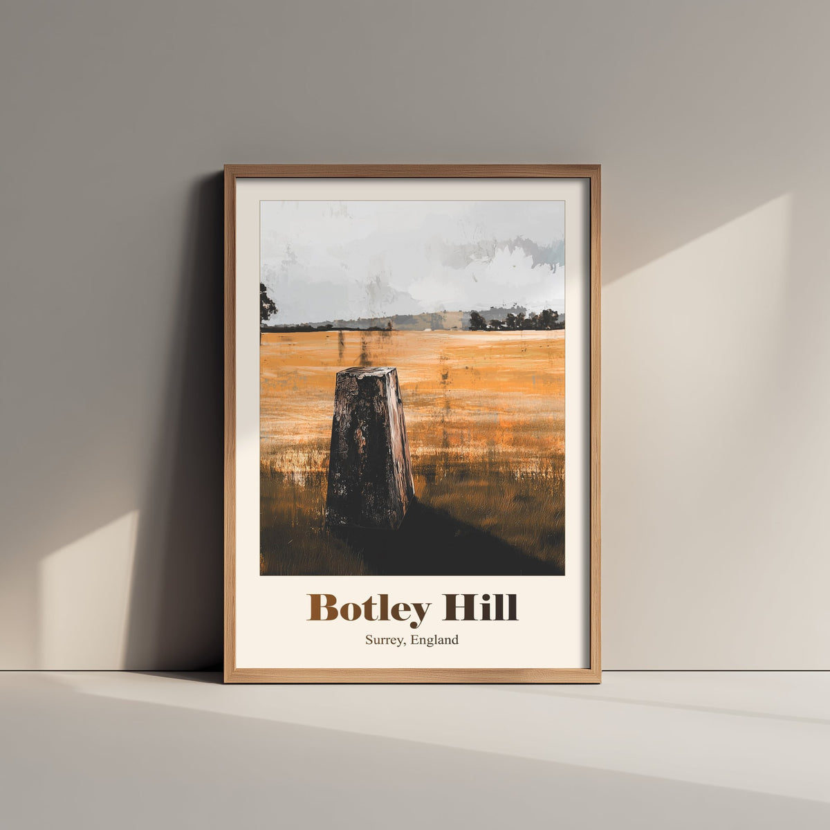 Botley Hill Surrey Travel Poster - North Downs Art Print - Gritty Vintage Illustration - Surrey Hills 1/3