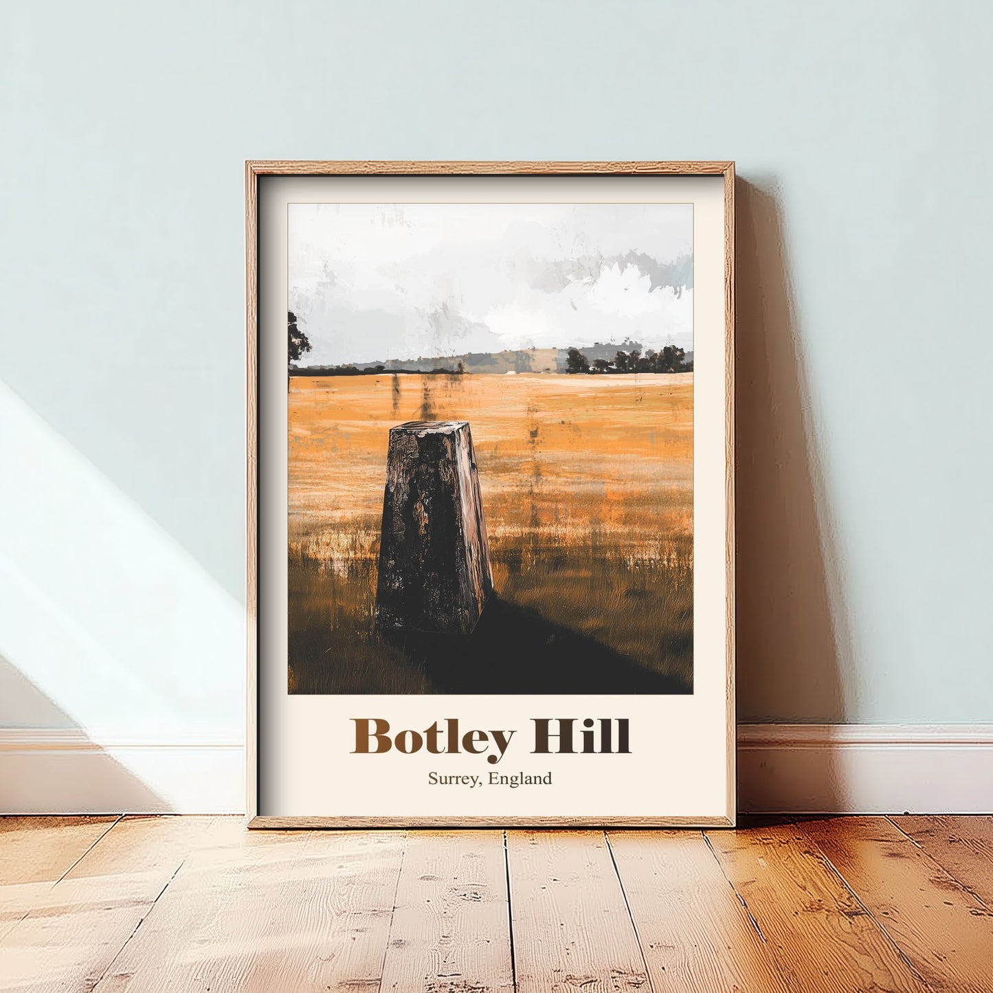 Botley Hill Surrey Travel Poster - North Downs Art Print - Gritty Vintage Illustration - Surrey Hills 1/3